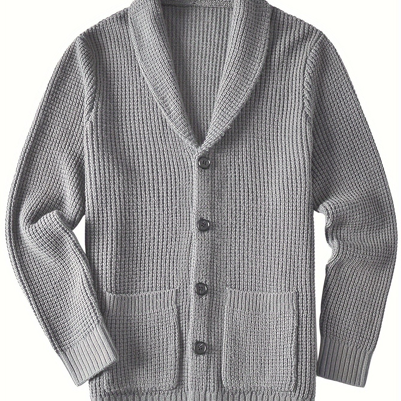Mens Long Sleeve Green Shawl Collar Solid Color Acrylic Knit Cardigan Sweater with Pocket - Soft, Slight Stretch Fabric, Regular Fit, Placket Closure - Perfect for Fall and Winter Seasons