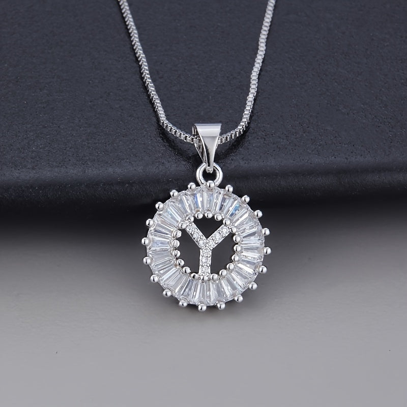 Silver Color Round Small 26 Letters Pendant Necklace Inlaid Zircon Women's Elegant Jewelry Gift
