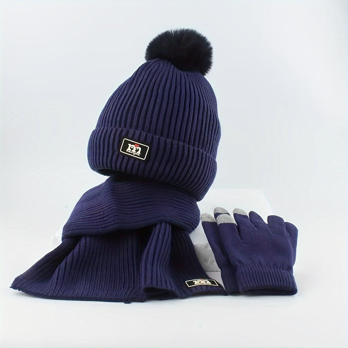 2pcs+1pair Children's Scarf & Hat & Gloves Set, Autumn And Winter Baby Warm Fleece Lined Gloves, Boys And Girls Knitted Hat