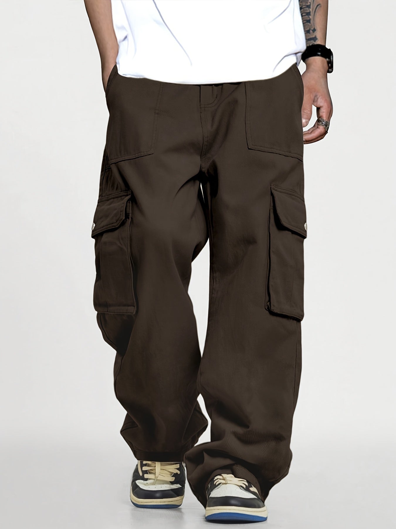Mens Relaxed Cargo Pants - Comfort Drawstring, Trendy Solid Colors, Roomy Pockets for Casual Style