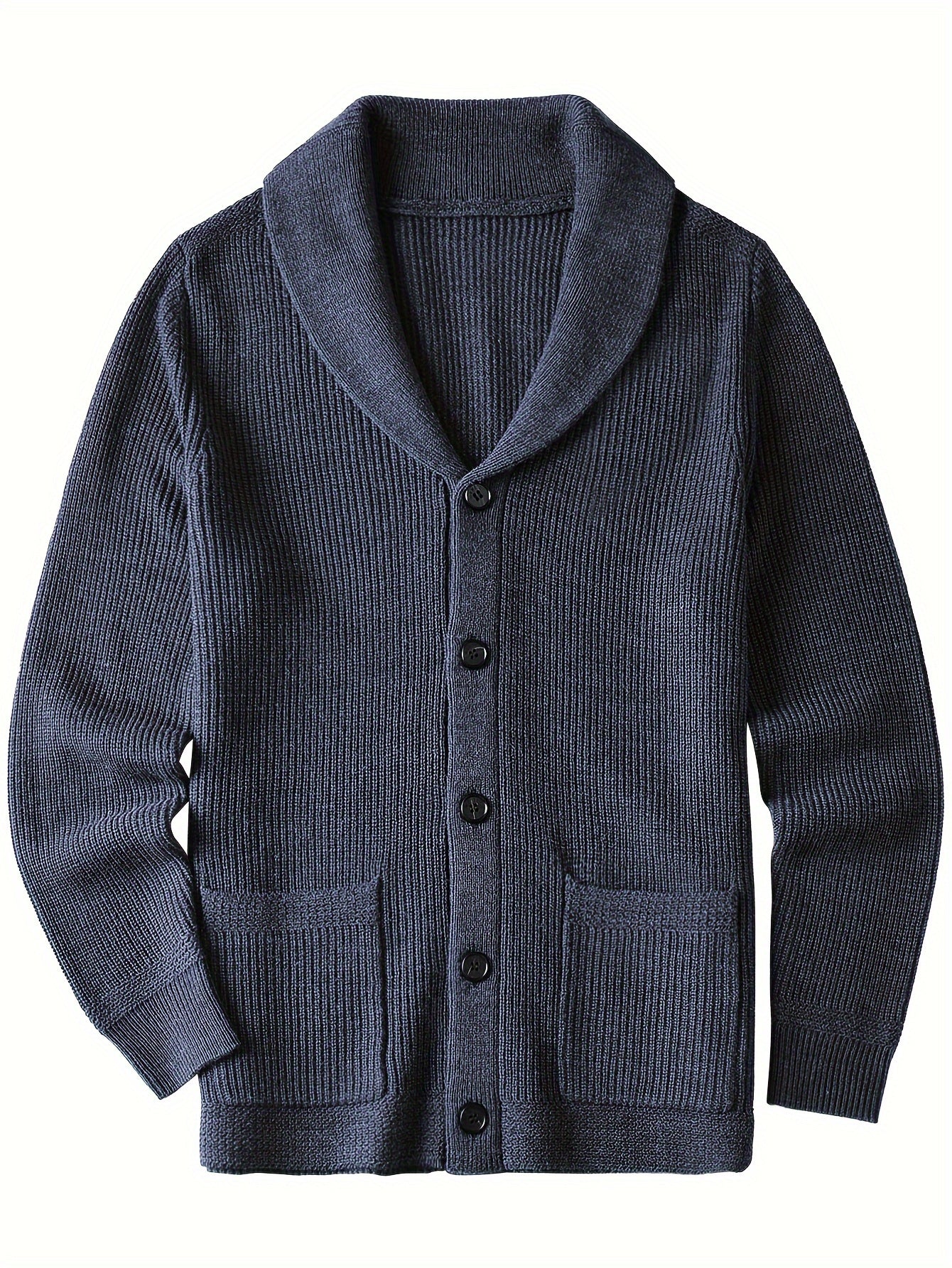 Plus Size Mens Soft Knit Cardigan Sweater - Classic Shawl Collar, Warm and Cozy with Pockets - Elegant Coat Style for Winter and Fall Seasons