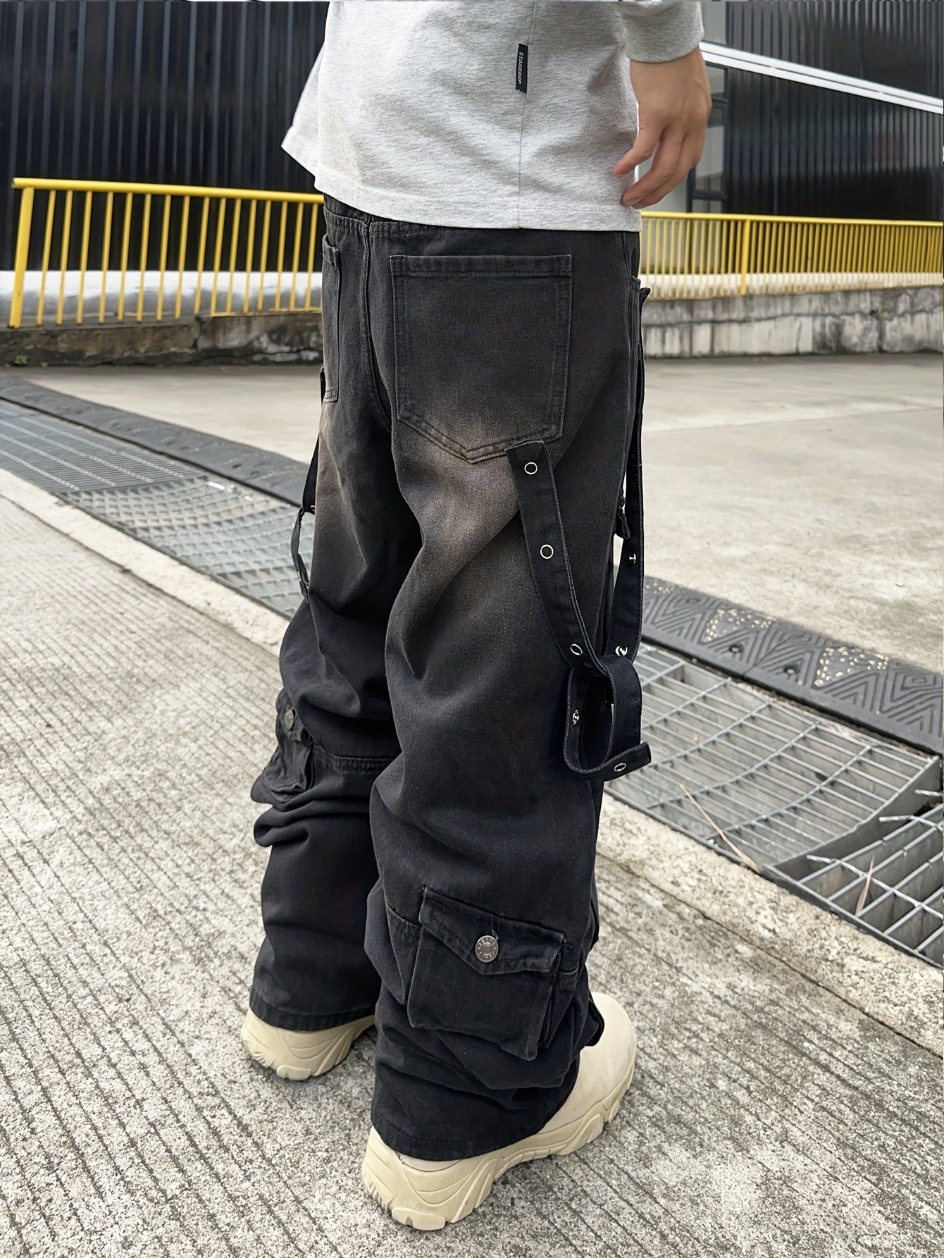 Men's Casual Loose Fit Cotton Denim Cargo Pants - All-Season Wear, Drawstring Waist