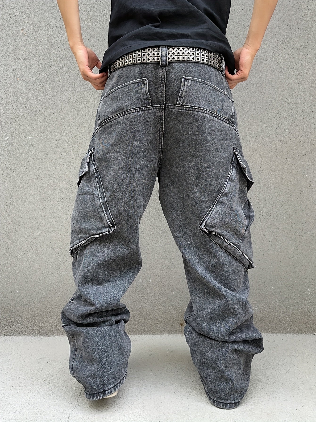 Relaxed Fit Wide Leg Cargo Jeans - Men's Stylish Comfortable Denim Pants for Street Fashion - Loose Fit, Comfy, Fashionable, and Practical