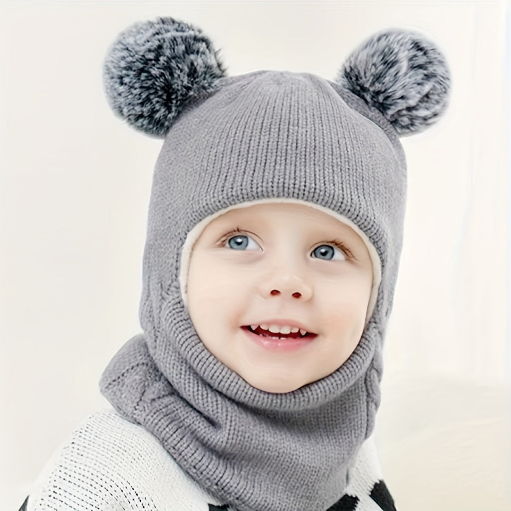 1pc Cozy And Stylish Winter Hat Scarf With Ear Protection For Kids, Unisex Knitted Yarn Child Headgear