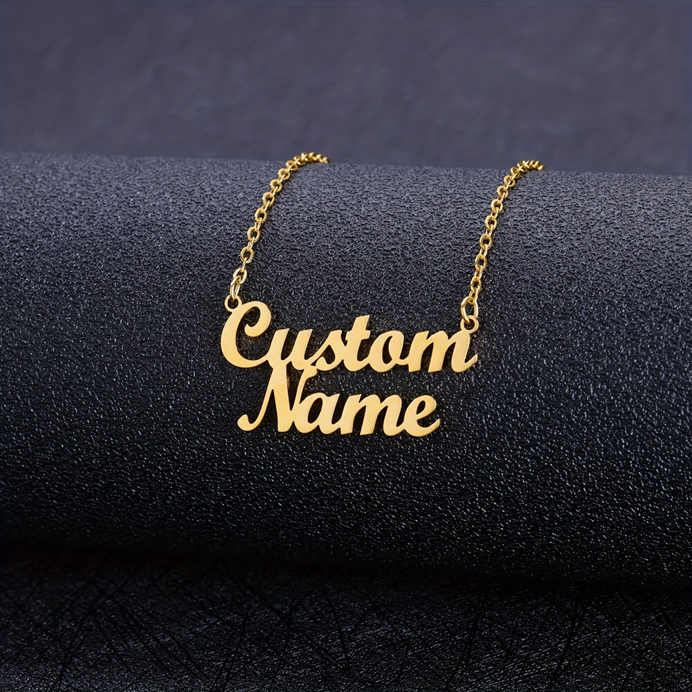 Personalized Hollow Two Names Necklace, Customized Stainless Steel Double Layer Letter Name Pendant Necklace