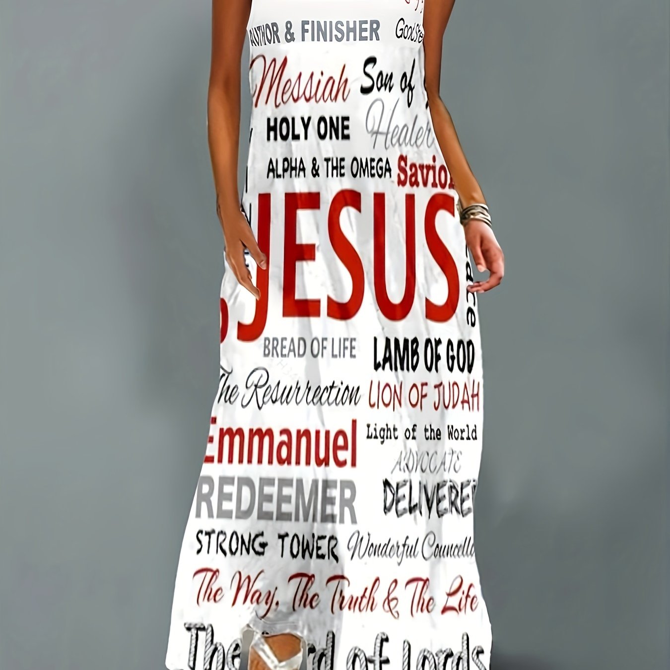 V-Neck Letter Print Maxi Dress - Chic Sleeveless Design for Spring & Summer - Elegant Womens Clothing