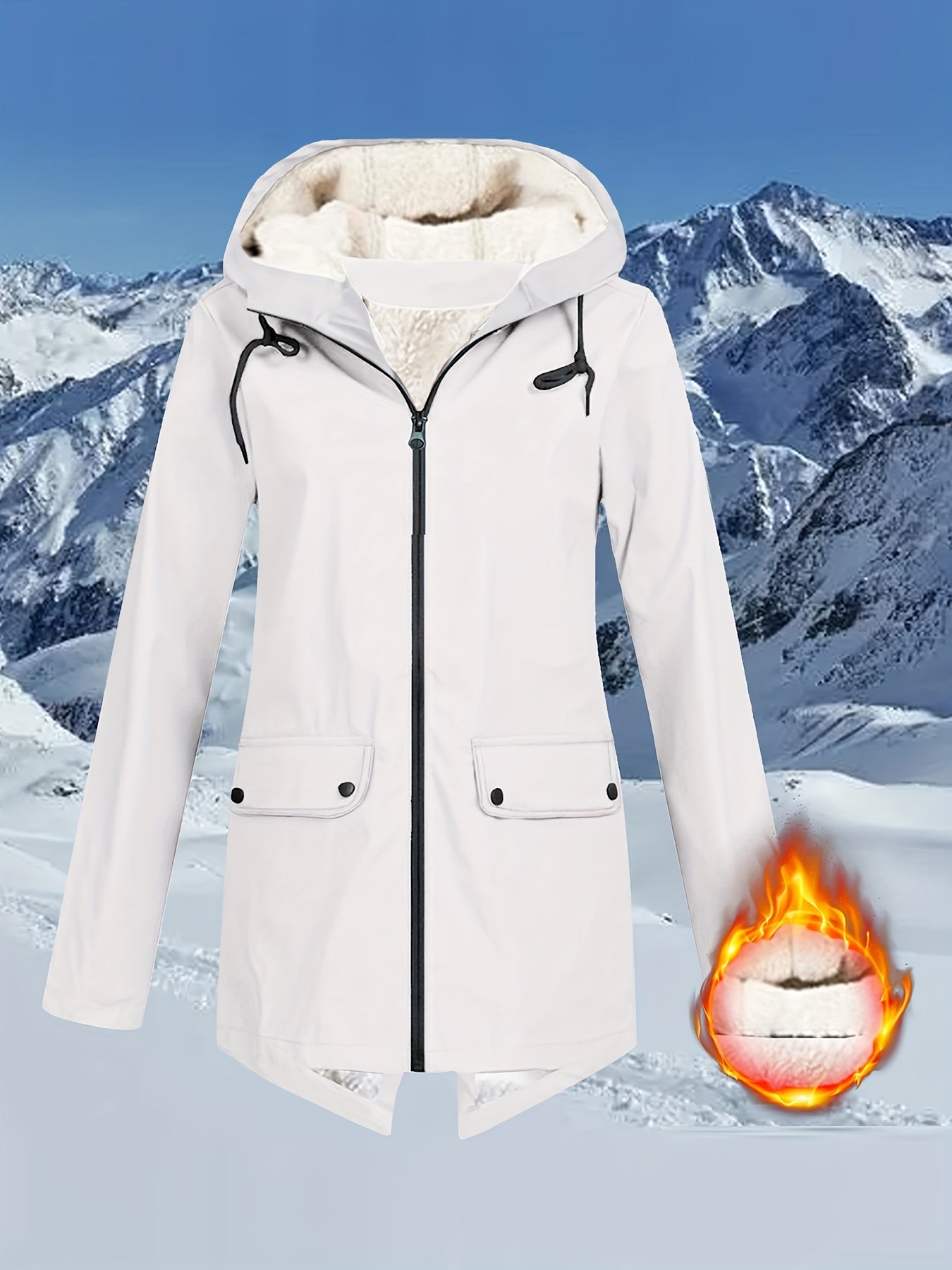 Womens Quilted Fleece Zip-Up Hooded Jacket - Wind-resistant, Adjustable Drawstring, Stylish Solid Colors - Ultra-Comfortable, Long Sleeve Outerwear for Casual Daily Wear
