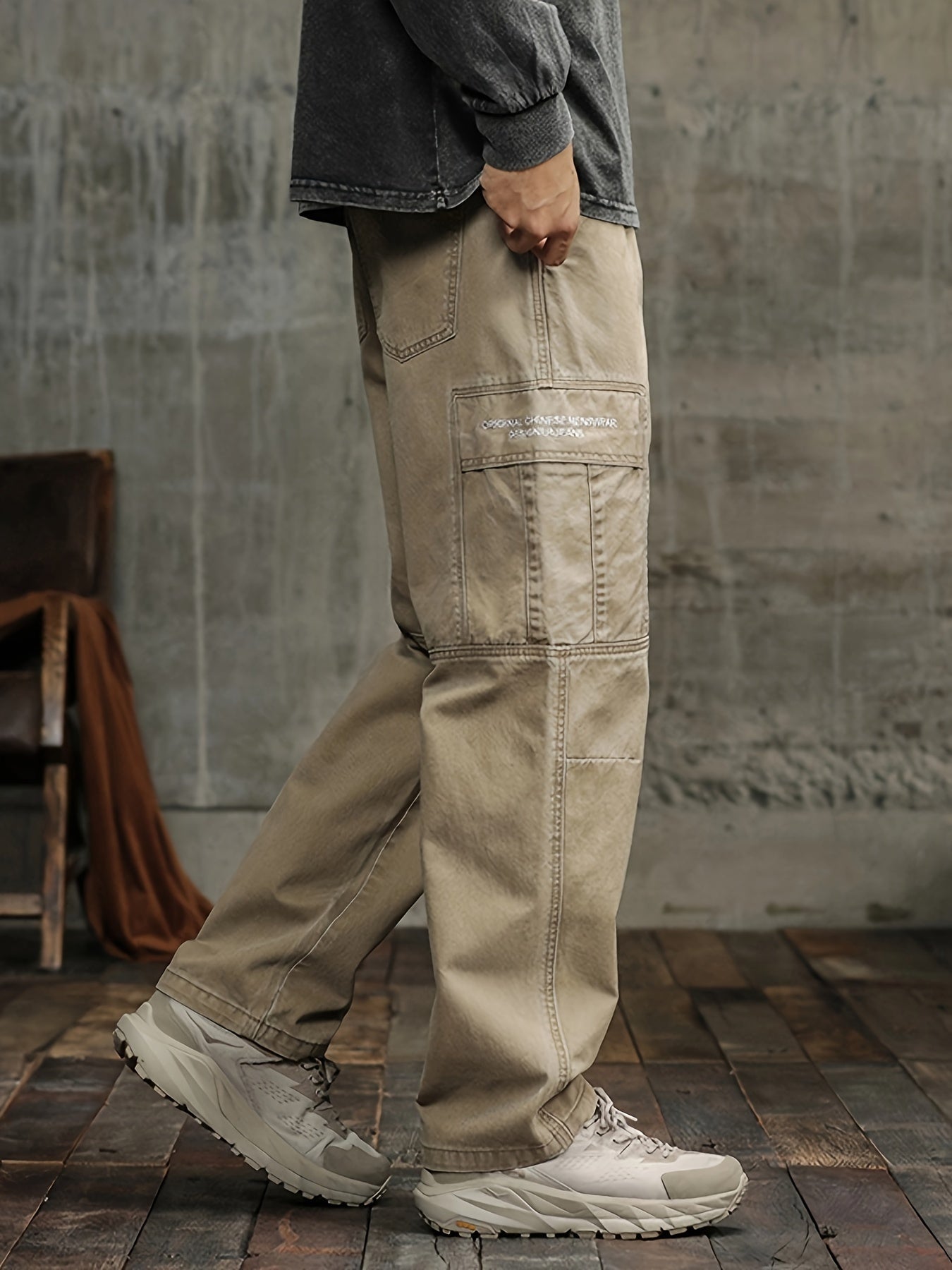 Men's Stylish 100% Cotton Loose Solid Pants With Pockets, Casual Breathable Comfy Trousers For City Walk Street Hanging Outdoor Activities