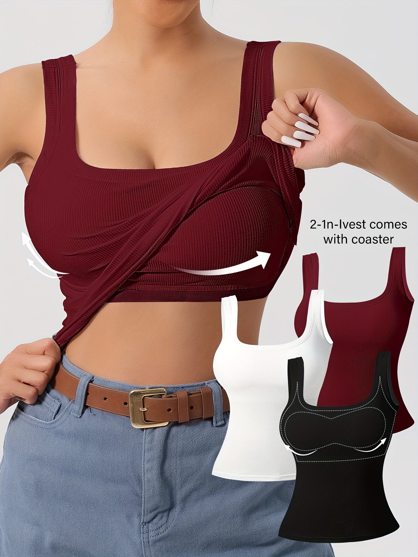 3-Pack Solid Color Super Slim Fit Tank Top - Classic Square Neck, Sleeveless, Versatile, and Easy to Pair - Pack of 3 for Endless Outfit Possibilities, Exclusively Designed for Women, Perfect for Casual, Everyday Wear