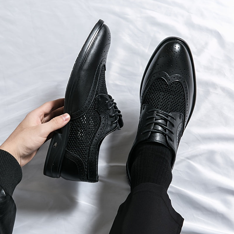Men's Vintage Wingtip Brogue Derby Shoes - Comfy, Non-Slip, Durable Rubber Sole, Lace-Up, Breathable, Water-Resistant, Elegant Dress Shoes for Formal Occasions - Ideal for Business, Wedding, Party, and Daily Wear