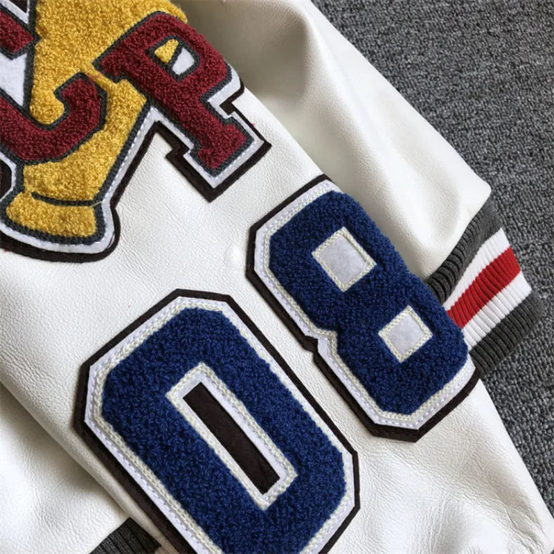 Jackets Men's Spring and Autumn Baseball Uniform Y2K Retro Trend Leather Jacket Heavy Industry Embroidery White Short Coat Ins