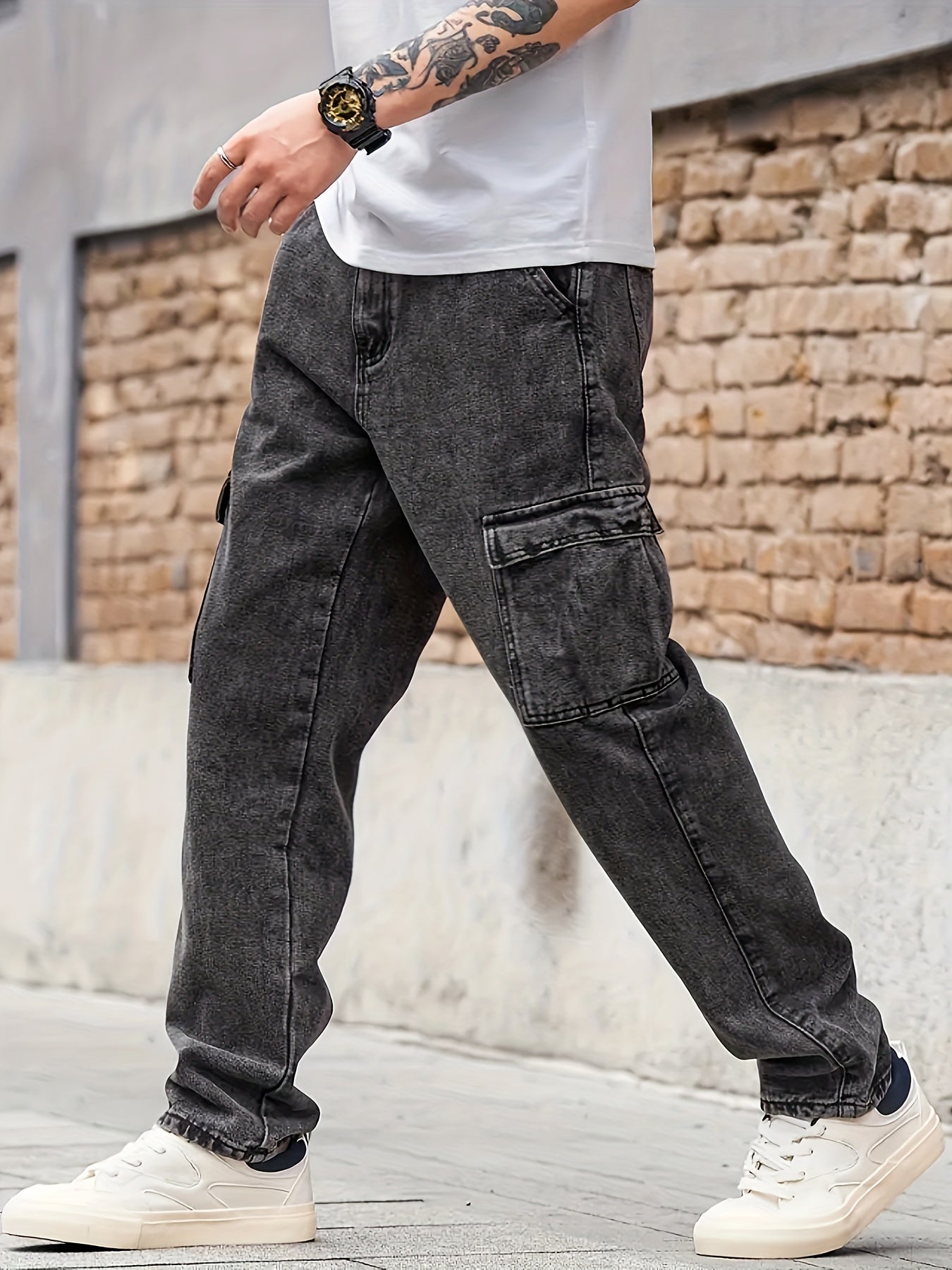 Men's Casual Loose-Fit Jeans - Cotton Blend, Non-Stretch Denim with Pockets, Machine Washable - Perfect for All Seasons