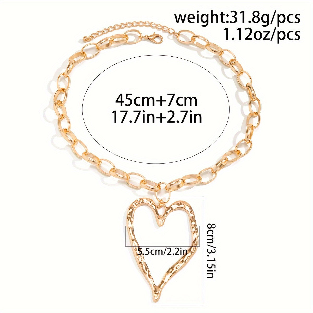 Vintage Exaggerated Hollow Big Love Pendant Chain Necklace Simple Irregular Large Heart Pendant Clavicle Chain