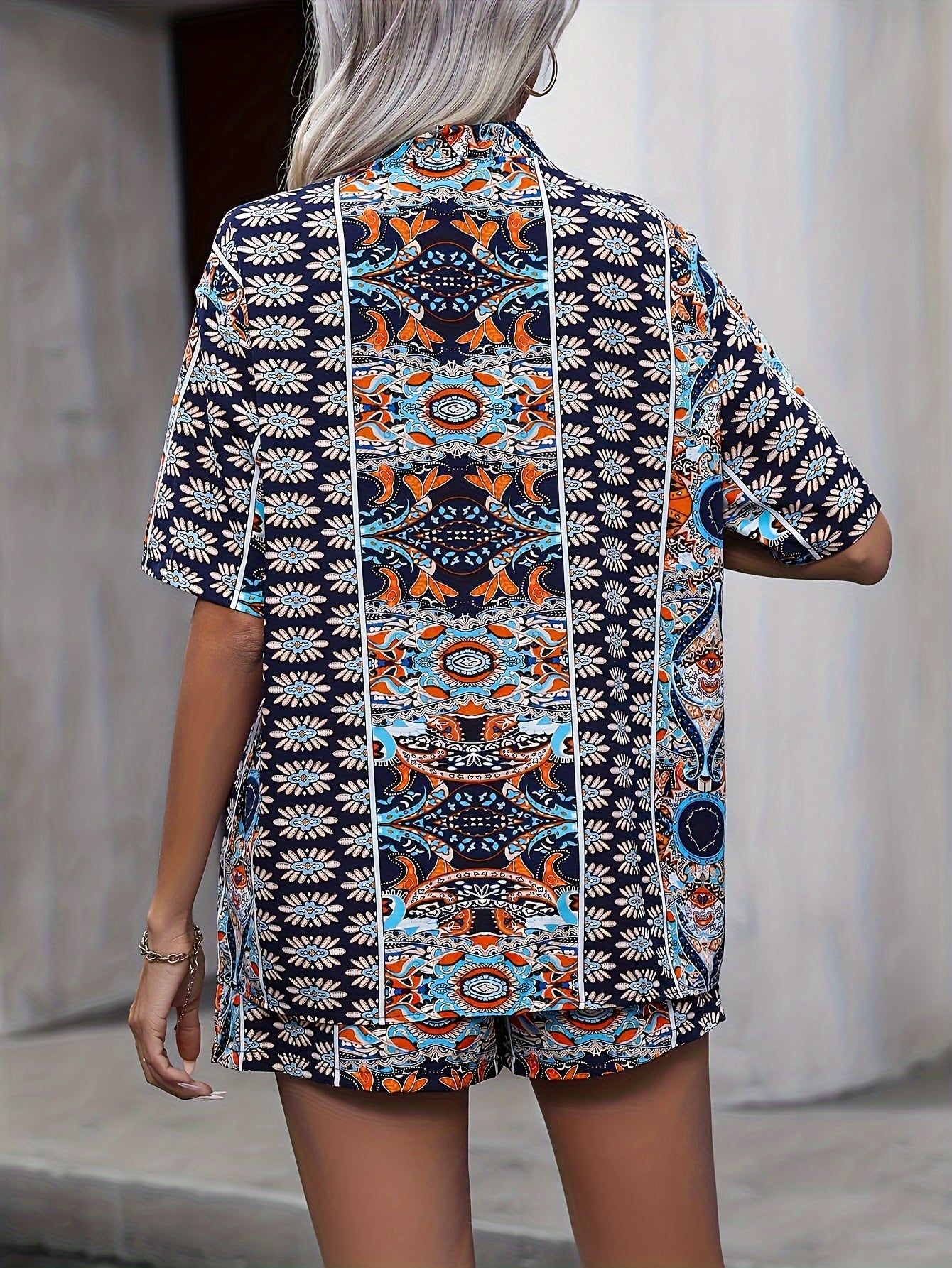 Spring/Summer Chic Motif Cachemire Kimono Set - Casual Elegance Women's Two-Piece Outfit, Durable Non-Elastic Fabric