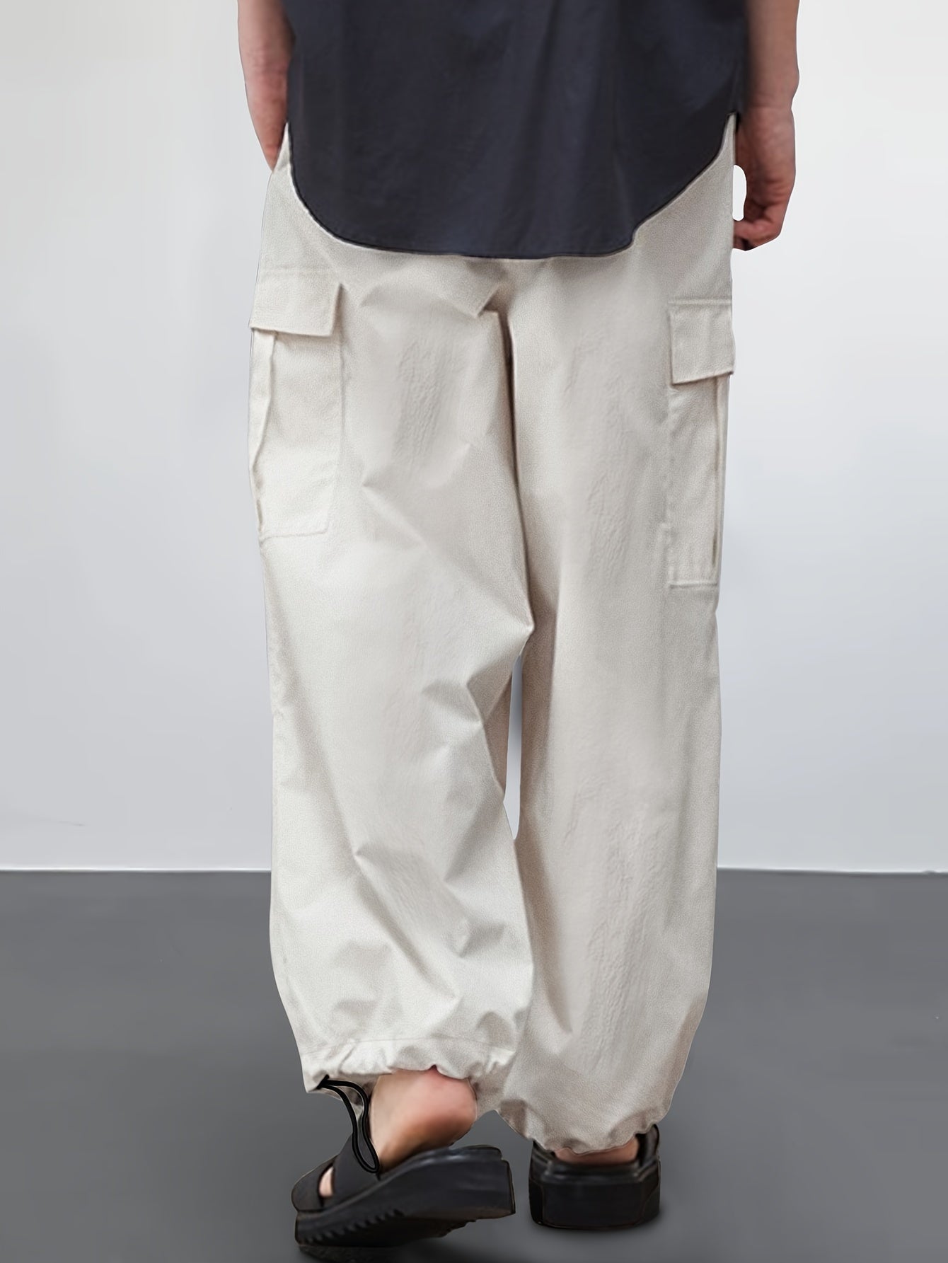 Rugged yet Stylish Mens Cargo Pants - Loose Fit, Solid Color with Flap Pockets & Adjustable Drawstring Hem - Ideal for Outdoor Adventures, Casual Wear & Street Style