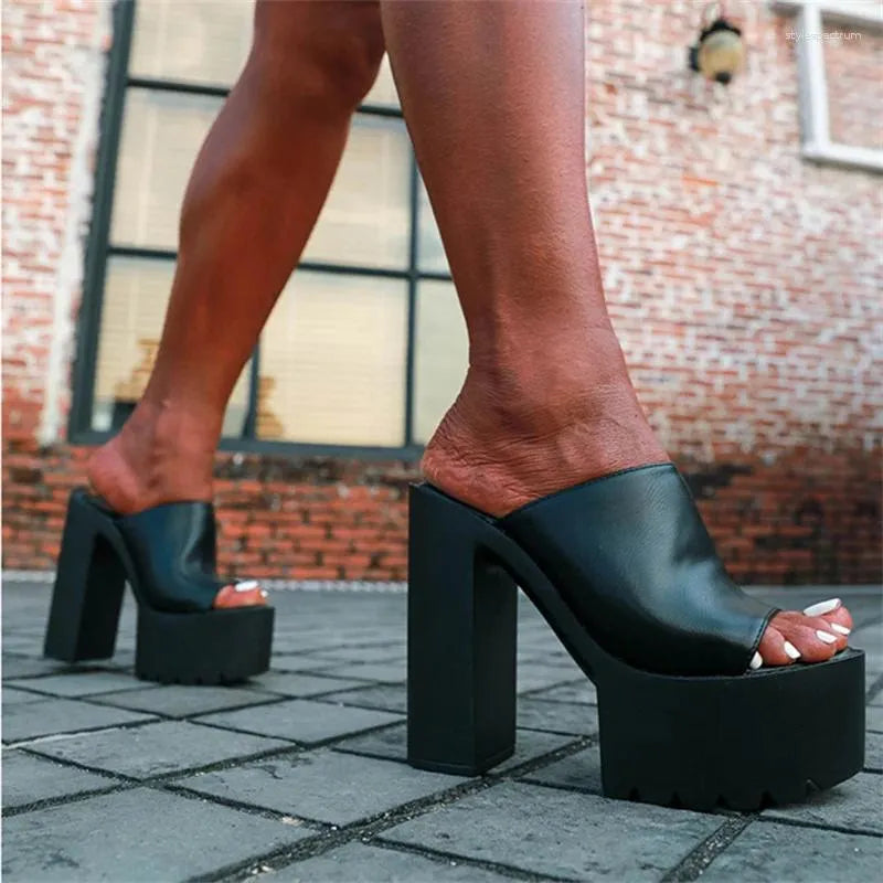 Slippers Women Summer Luxury Platform High Heels Punk Nightclub Party Shoe Sexy Elegant White Black Yellow Sandals