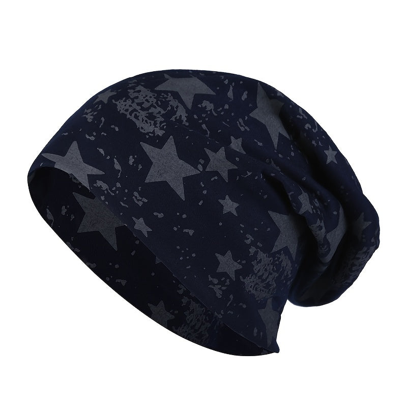 Comfy Cotton Beanie - Stretchable & Breathable Unisex Cap with Chic Geometric Pattern, Ideal for Sports & Gifts