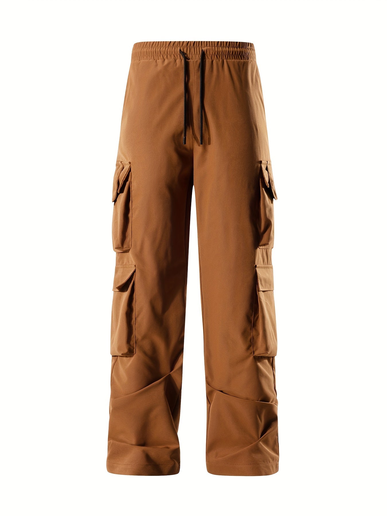 Mens Comfortable Loose Solid Cargo Pants - Multiple Spacious Pockets, Adjustable Casual Drawstring Waistband, Comfortable Loose Fit - Perfect for Outdoor Enthusiasts and Adventurers
