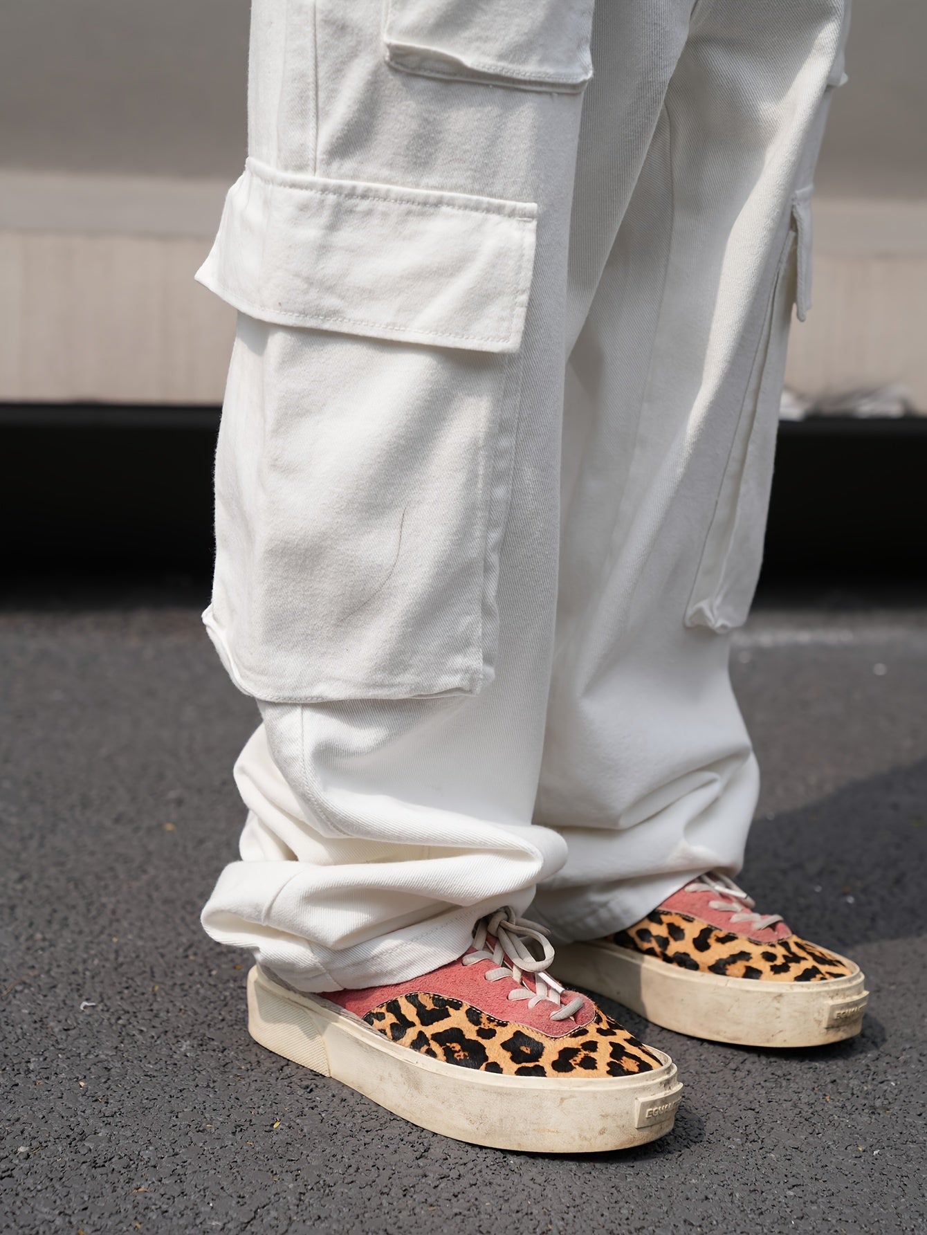 Men's Loose 100% Cotton Solid Denim Cargo Pants With Multi Pockets, Causal Jeans For Outdoor Activities