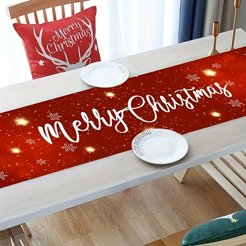 1pc Christmas Table Runner - Shuttle Woven, Rectangular, Polyester, 100% Christmas Theme for Home Kitchen Dining Table Decoration, Holiday Season Table Accessory