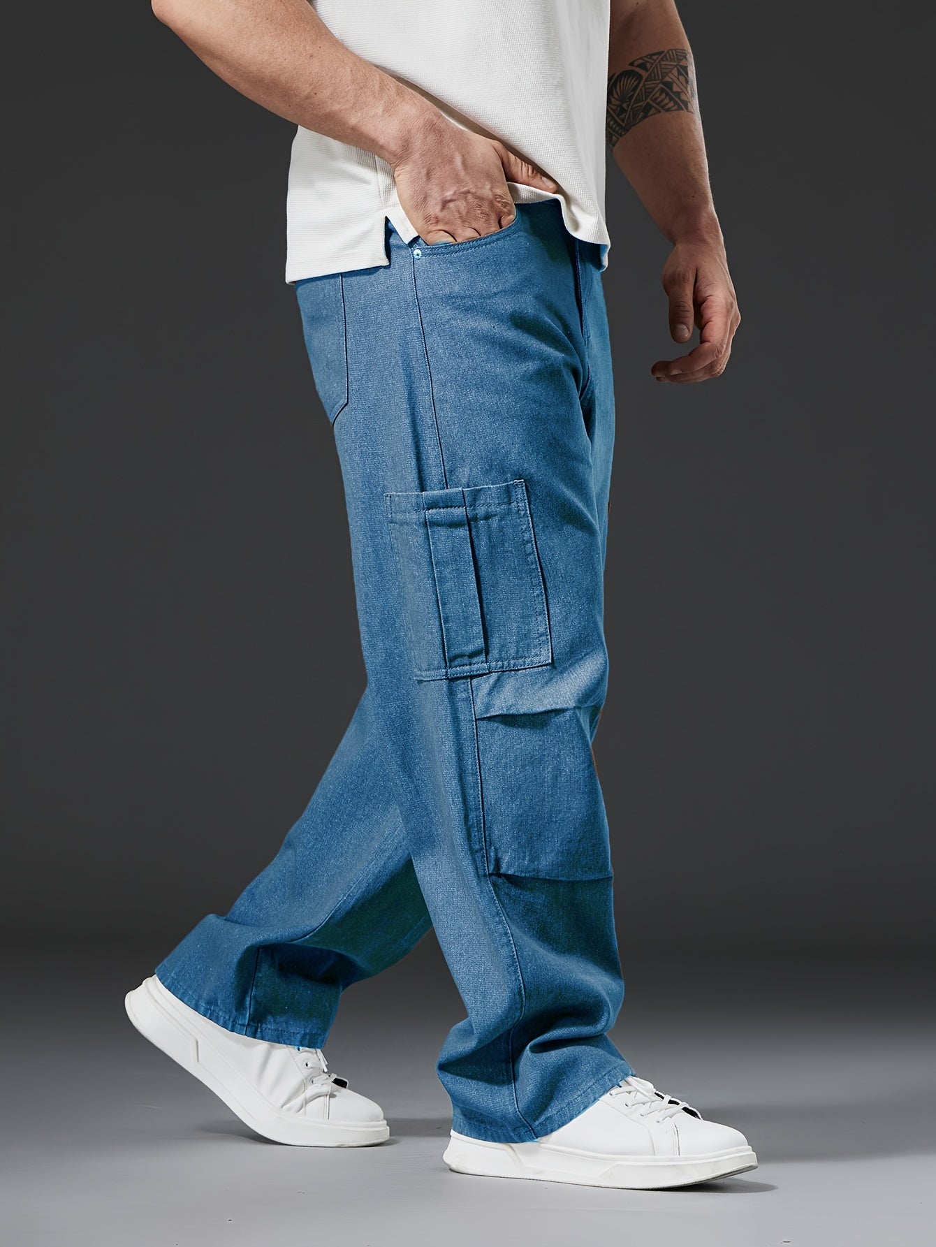 Relaxed Fit Mens Cargo Pants - Multi-Pocket, Washed, Non-Stretch Denim with Comfortable Causal Style for Outdoor Activities All-Year-Round