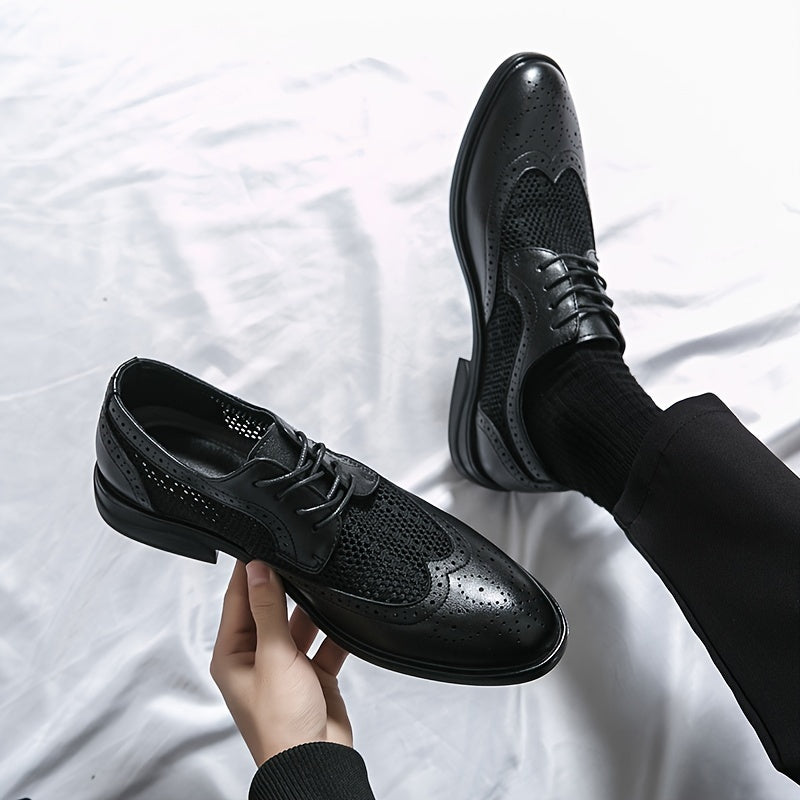 Men's Vintage Wingtip Brogue Derby Shoes - Comfy, Non-Slip, Durable Rubber Sole, Lace-Up, Breathable, Water-Resistant, Elegant Dress Shoes for Formal Occasions - Ideal for Business, Wedding, Party, and Daily Wear