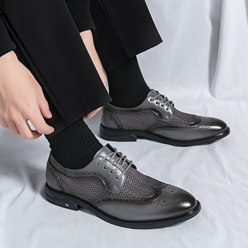 Men's Vintage Wingtip Brogue Derby Shoes - Comfy, Non-Slip, Durable Rubber Sole, Lace-Up, Breathable, Water-Resistant, Elegant Dress Shoes for Formal Occasions - Ideal for Business, Wedding, Party, and Daily Wear