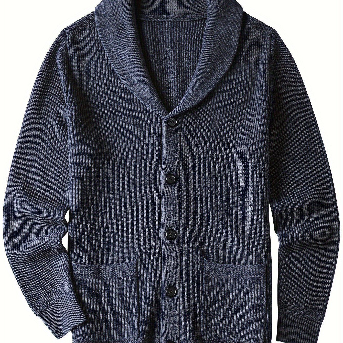 Plus Size Mens Soft Knit Cardigan Sweater - Classic Shawl Collar, Warm and Cozy with Pockets - Elegant Coat Style for Winter and Fall Seasons