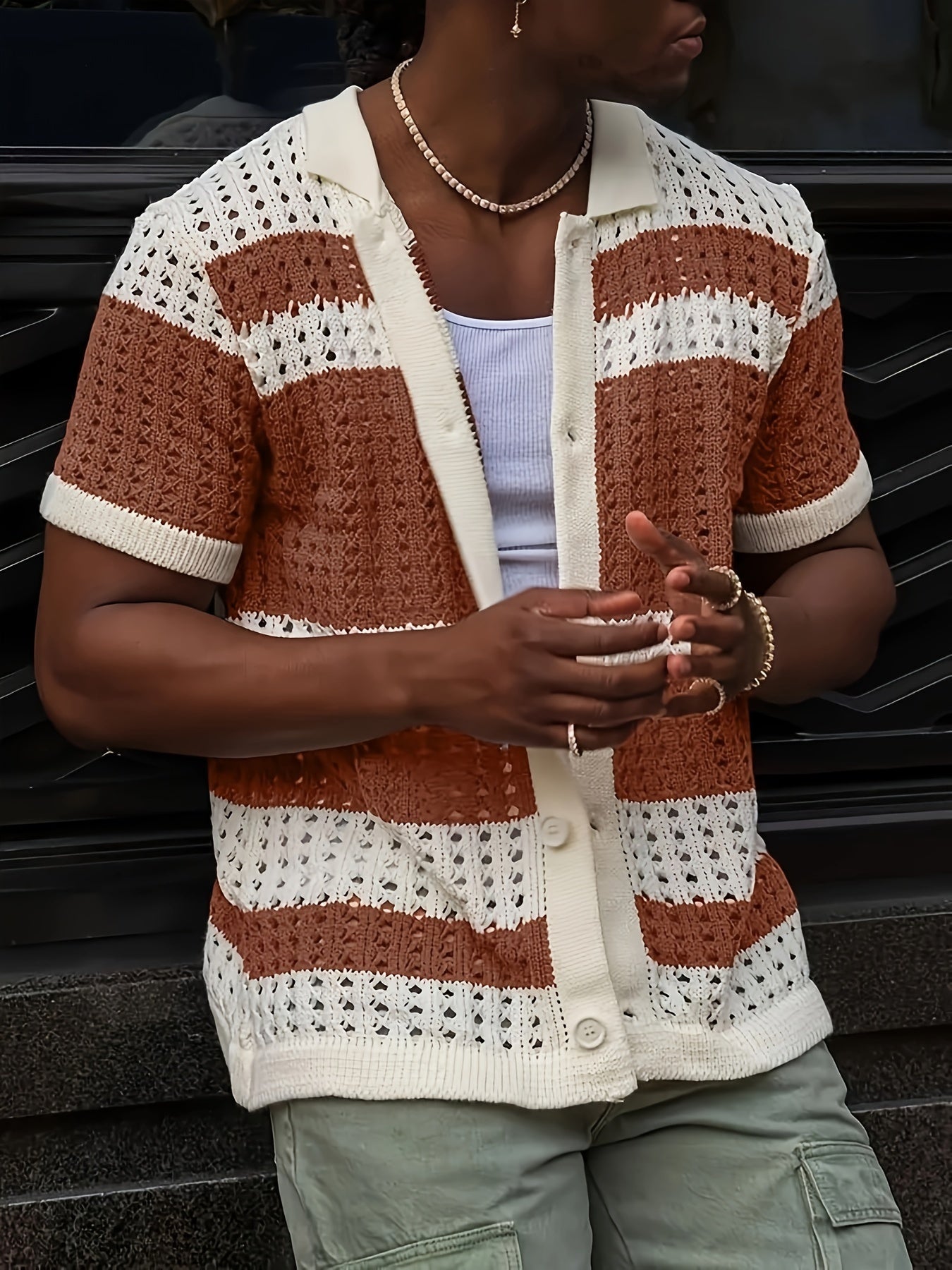 Cozy Striped Knit Cardigan for Men - Soft, Breathable, and Comfortable Sweater with Button Closure for Layering, Perfect for Casual Daily Wear and Outdoor Activities