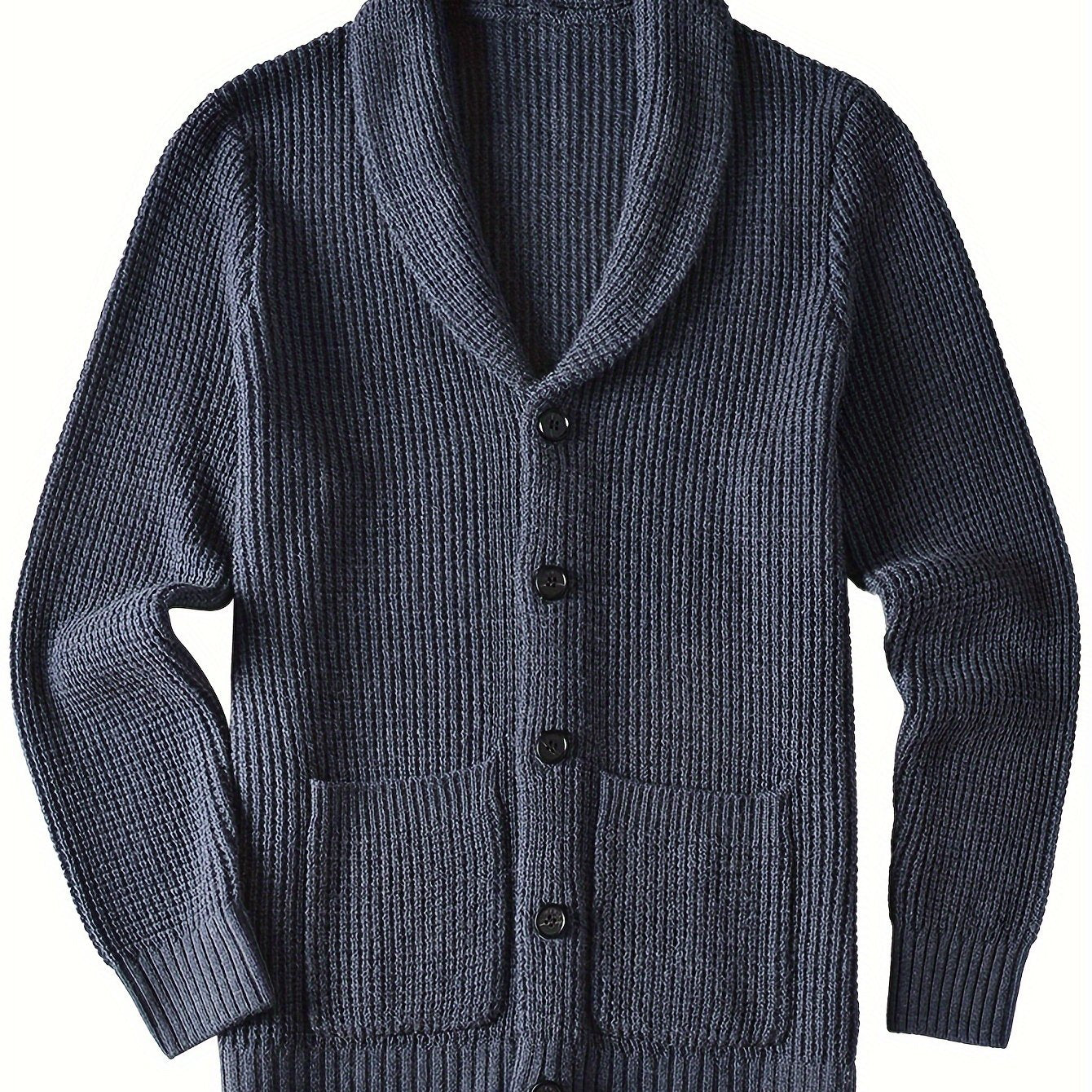 Mens Long Sleeve Green Shawl Collar Solid Color Acrylic Knit Cardigan Sweater with Pocket - Soft, Slight Stretch Fabric, Regular Fit, Placket Closure - Perfect for Fall and Winter Seasons