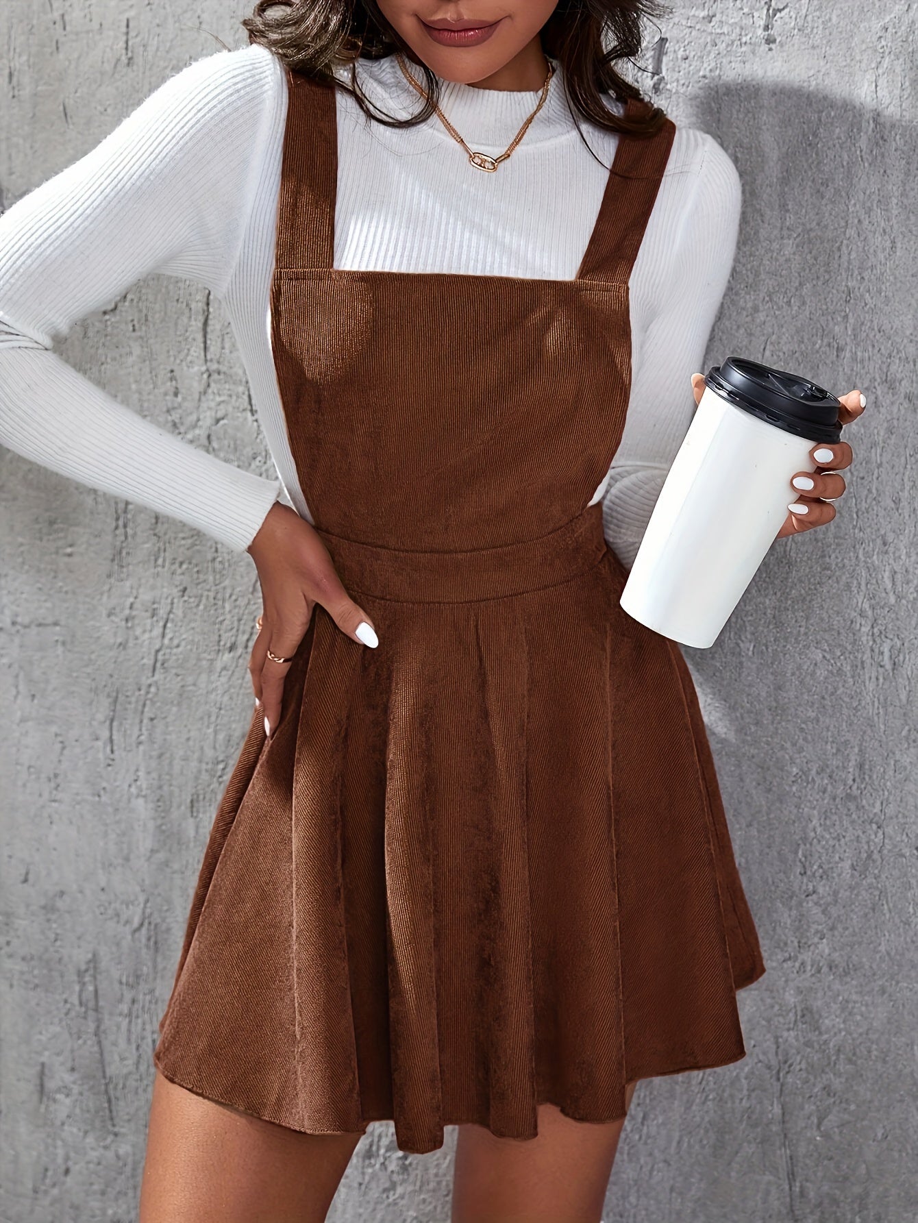 Stylish A-Line Cross Back Mini Dress - Square Neck, Solid Color, Elegant Design, Comfortable Fabric, Perfect for Fall & Winter, Women's Clothing, Daily Wear, Party Wear