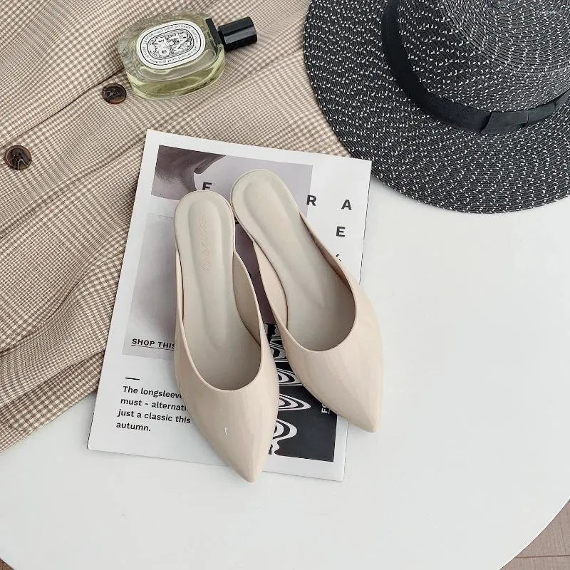 Slippers Thick Heel Plastic Mules Shoes Women Summer Sandals Pointed Toe Jelly Female Waterproof