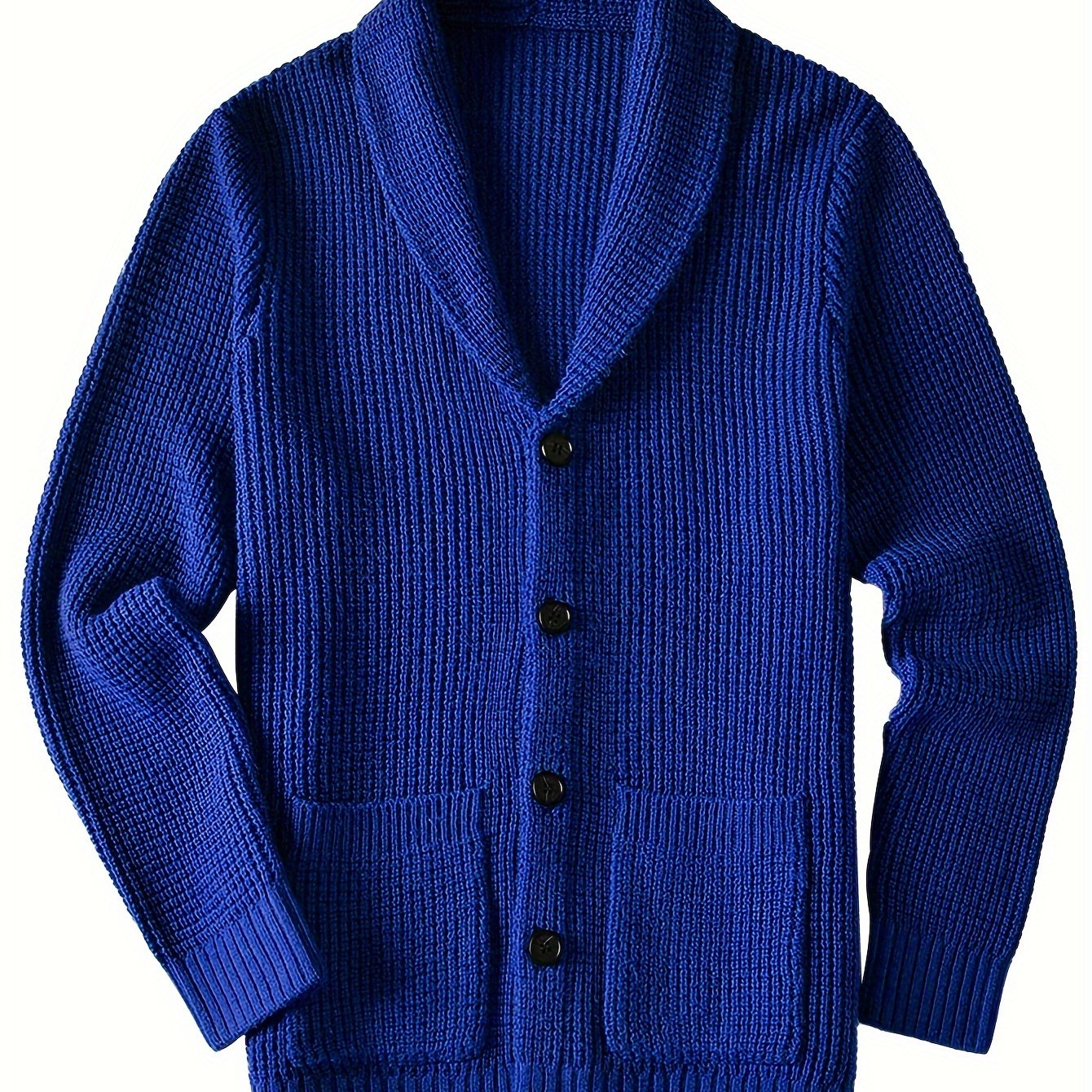 Mens Long Sleeve Green Shawl Collar Solid Color Acrylic Knit Cardigan Sweater with Pocket - Soft, Slight Stretch Fabric, Regular Fit, Placket Closure - Perfect for Fall and Winter Seasons
