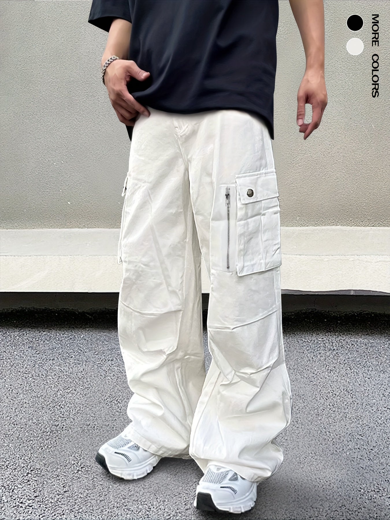 Men's Solid Color Baggy Cargo Pants, Casual Stylish Camping Hiking Outdoor Trousers As Gift