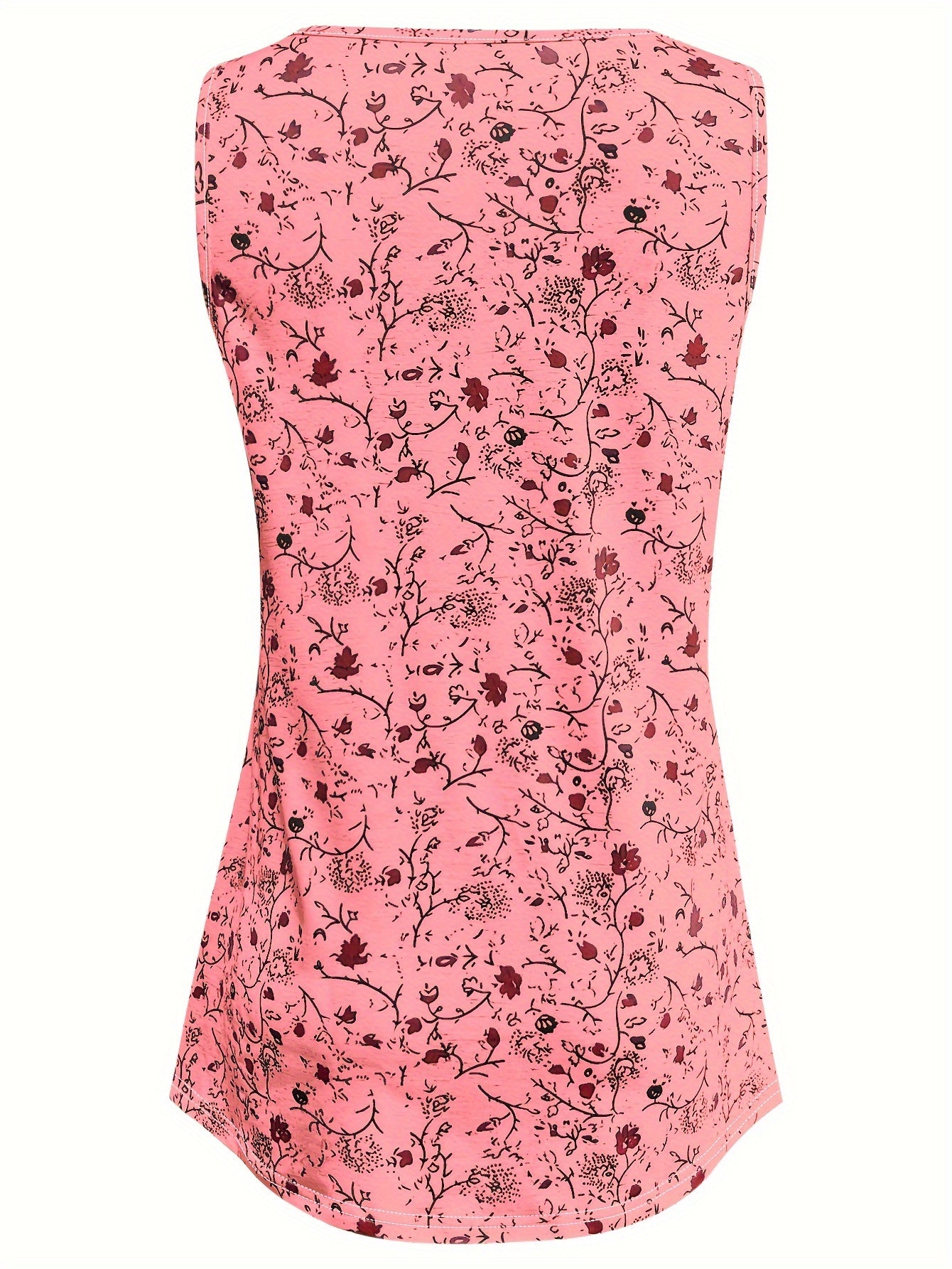 Vibrant Ditsy Floral Print Crew Neck Tank Top - Soft Mid-Elasticity Polyester Knit Fabric, Semi-Sheer, Machine Washable, Perfect for Summer Casual Wear - Womens Clothing