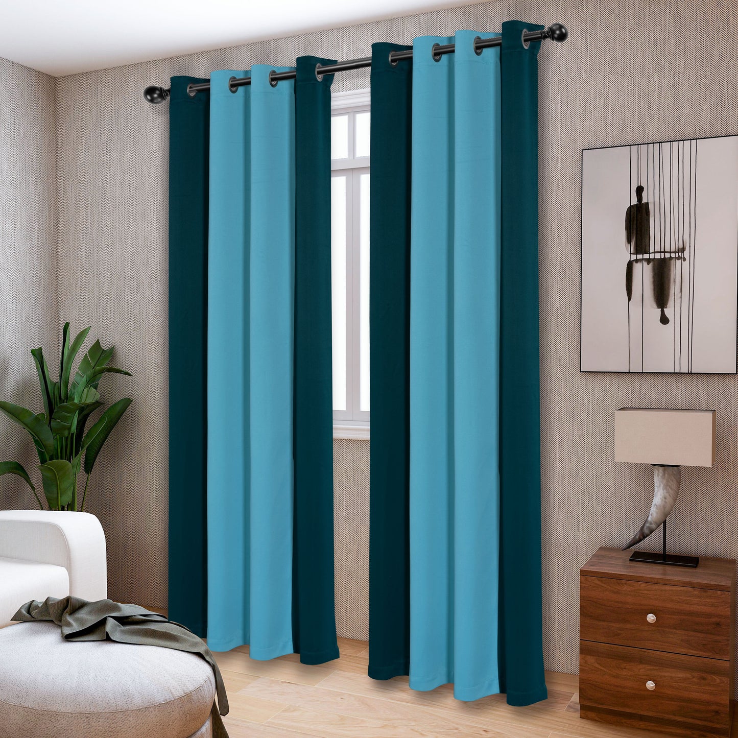 1pc Stylish Double Color Block Blackout Curtains for Living Room and Bedroom - Perfect for Room Decor and Home Decor