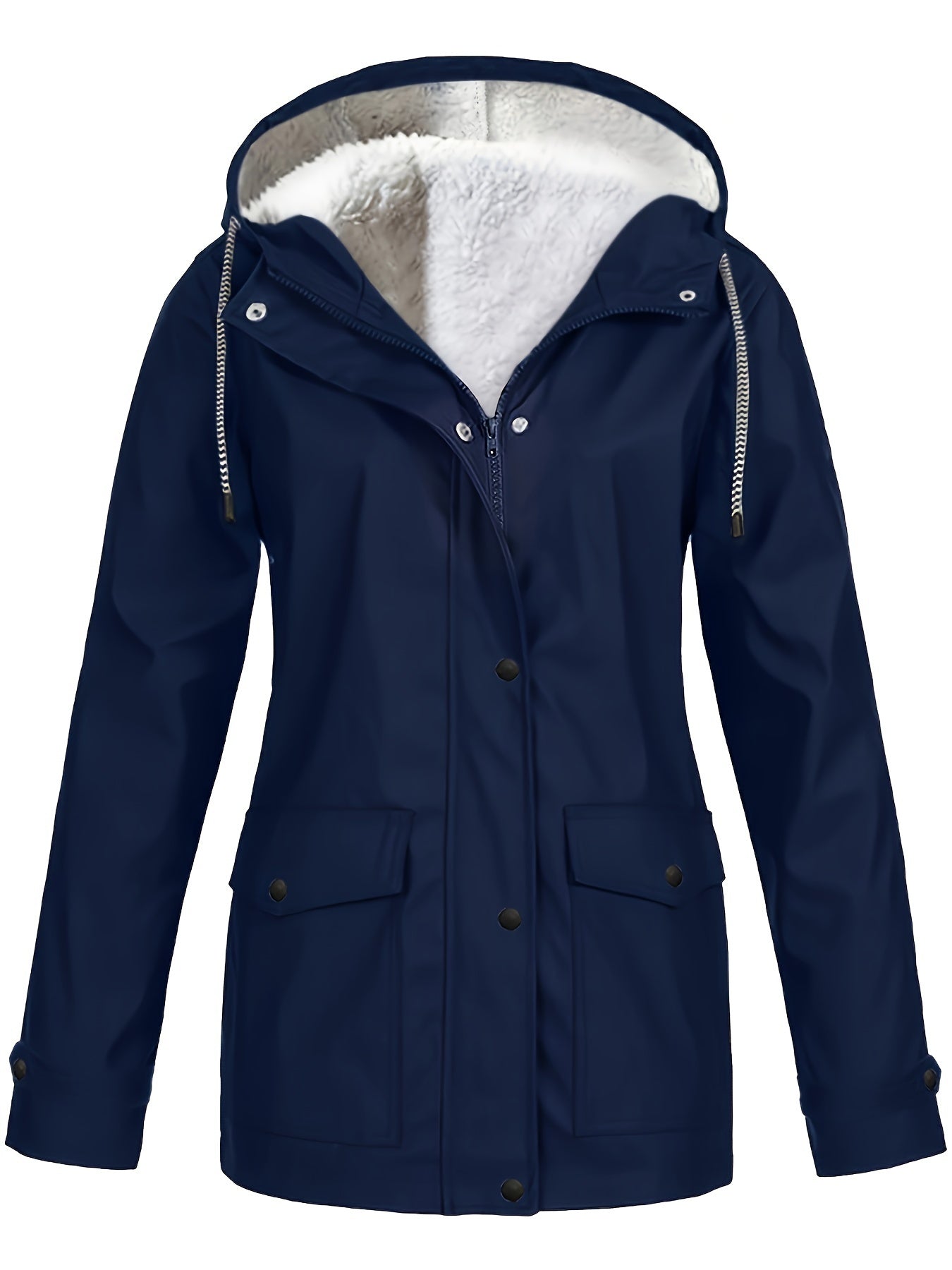 Cozy Faux Fur Lined Windbreaker Jacket - Trench Coats with Flap Pockets, Long Sleeve, Zip-up, Casual, Warm, and Water Resistant - Perfect for Outdoor Activities and Daily Wear