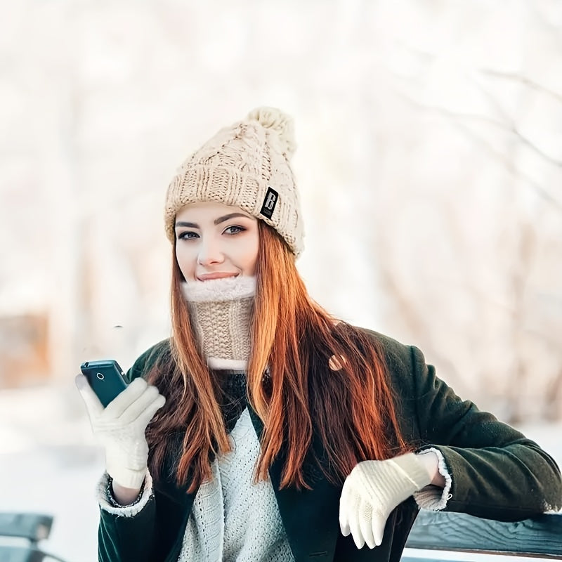 Cozy Winter Hat Scarf Gloves Set: Keep Warm in Style with Our Knit Accessories - Perfect for Outdoor Adventures