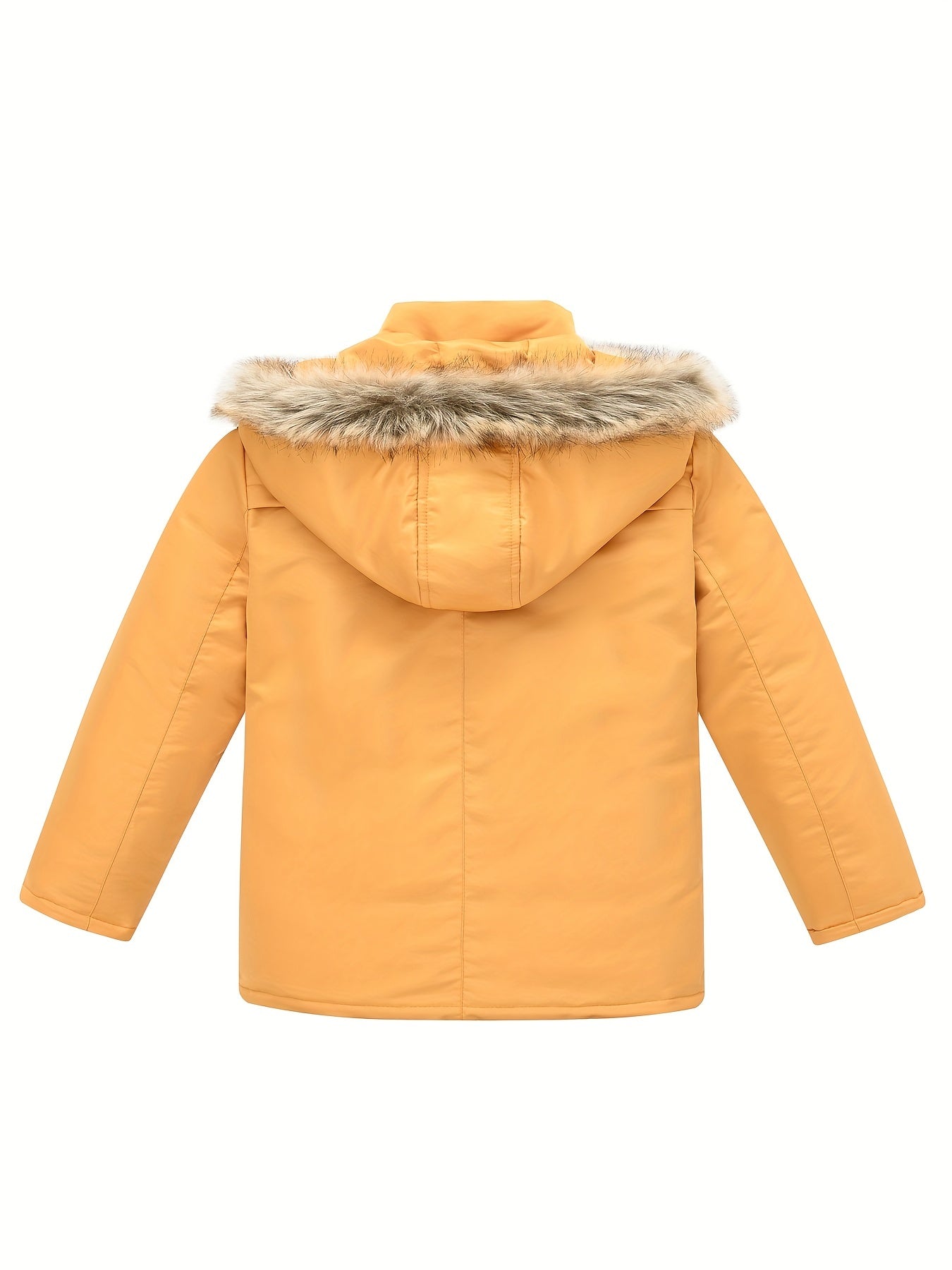 Teenagers Lapel Collar Winter Coat - Detachable Hood, Zipper Closure, Polyester Fabric, Regular Fit, Hand Washable - Solid Color, Casual Style, Woven Construction