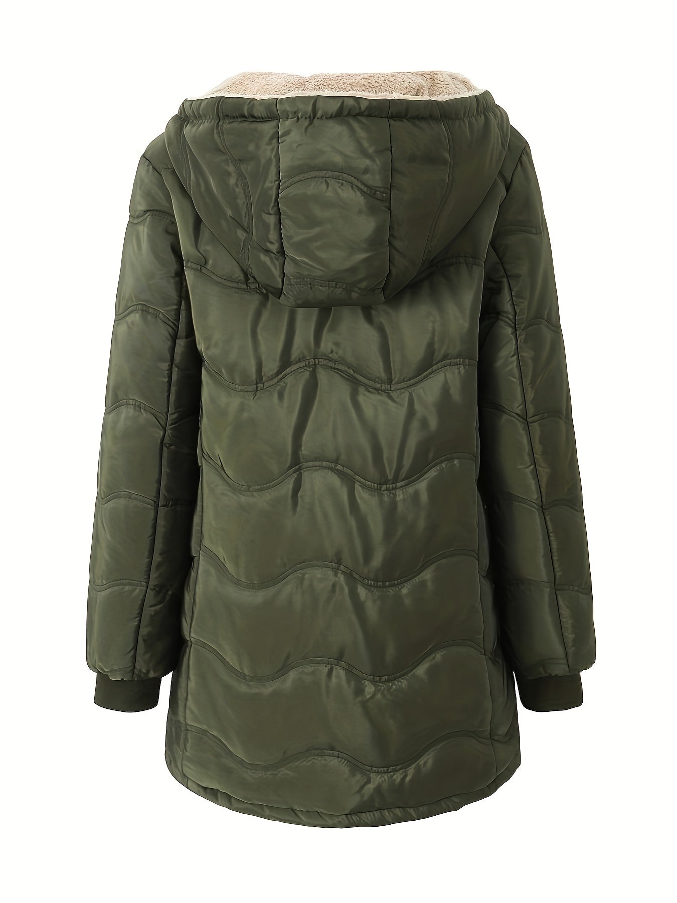 Winter Warmth Quilted Down Jacket - Cotton-Padded Jacket Coat with Full Zip, Long Sleeve, Hooded, Dual Pockets, Solid Color, Casual Style for Women - Perfect for Cold Weather