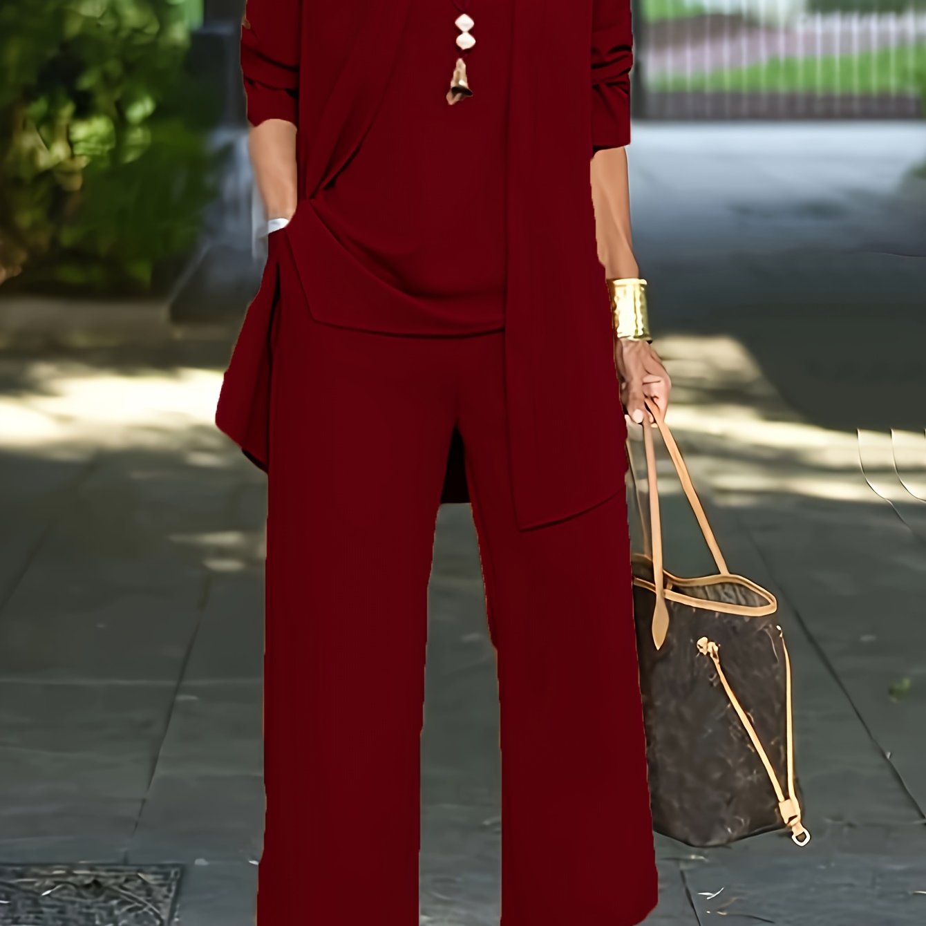LOVECCR Casual Three-piece Solid Set, Long Sleeve Cardigan & Top & Long Pants Outfits, Women's Clothing