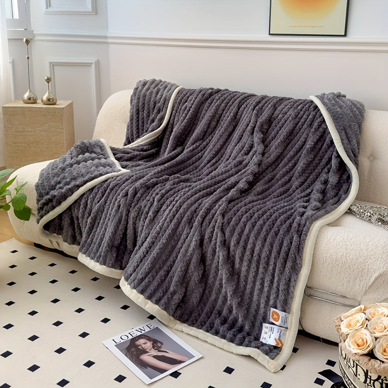 Contemporary Carved Velvet Bed Blanket - All-Season, Soft Plush Moire Pattern, Machine Washable, Woven Craftsmanship, 100% Polyester, Comfortable Warm Dual-Sided Winter Throw for Sofa, Living Room, Bed