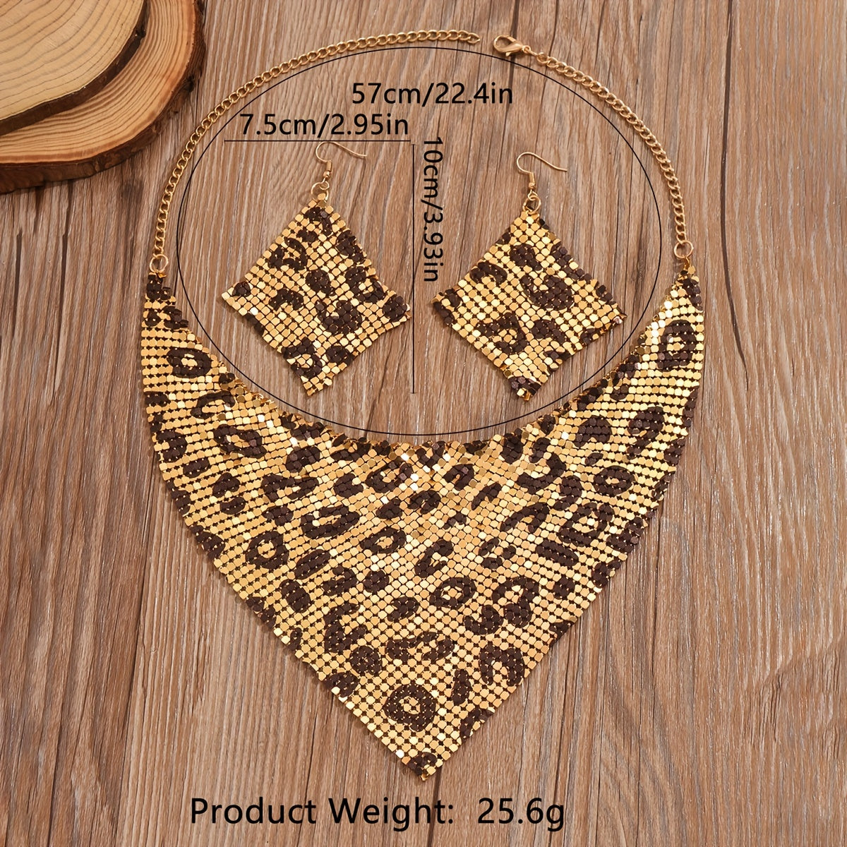 Leopard Print Glamour Jewelry Set - 3-Piece Bib Necklace & Dangle Earrings - Timeless Vintage Style for Fashion-Forward Women - Perfect Accessory for Banquets, Daily Wear, Beach Parties, and Music Festivals