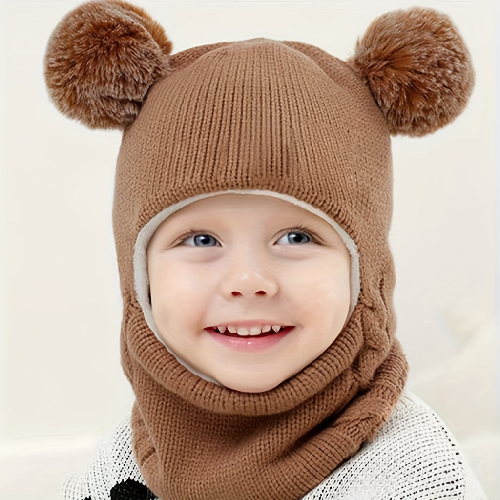 1pc Cozy And Stylish Winter Hat Scarf With Ear Protection For Kids, Unisex Knitted Yarn Child Headgear
