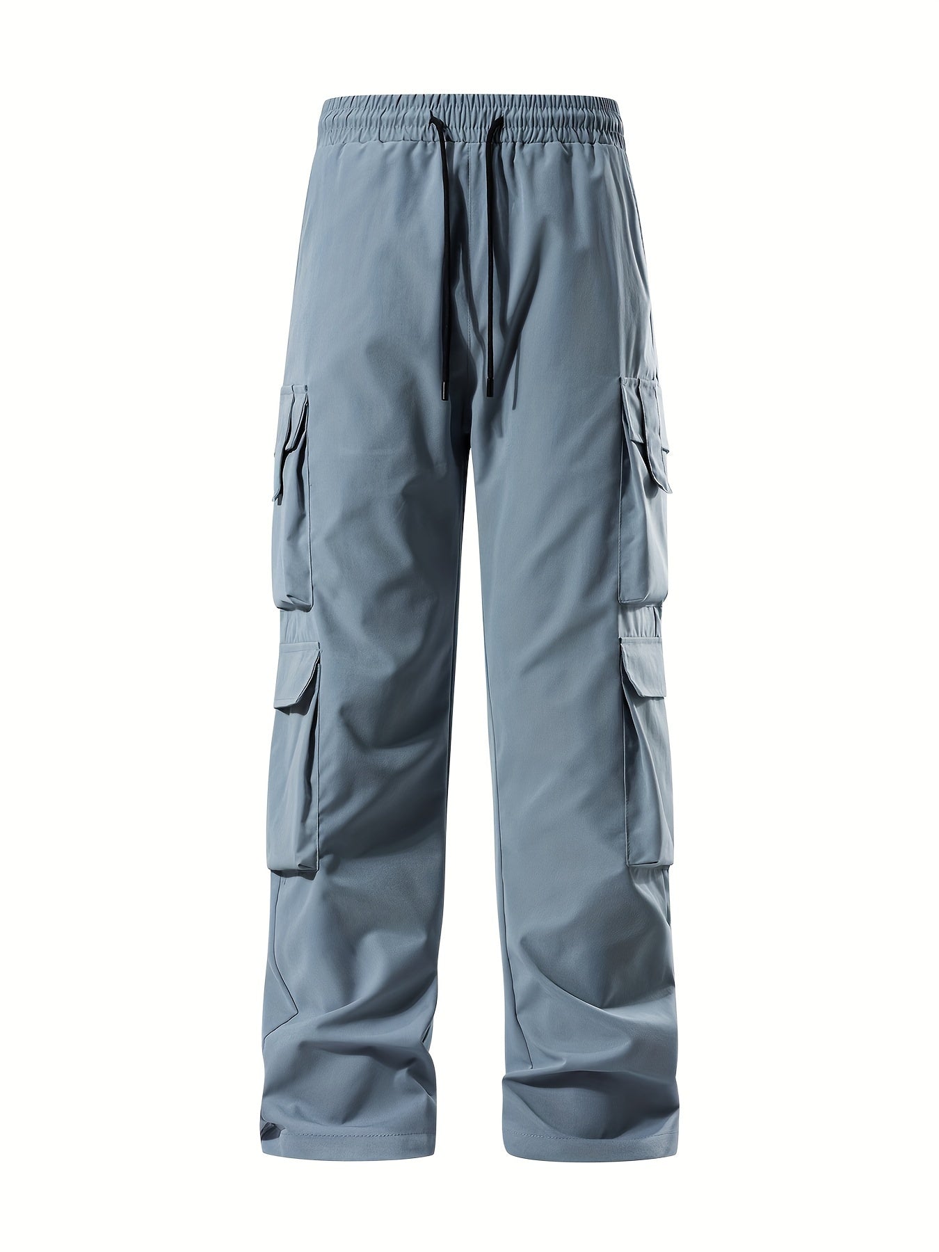 Mens Comfortable Loose Solid Cargo Pants - Multiple Spacious Pockets, Adjustable Casual Drawstring Waistband, Comfortable Loose Fit - Perfect for Outdoor Enthusiasts and Adventurers