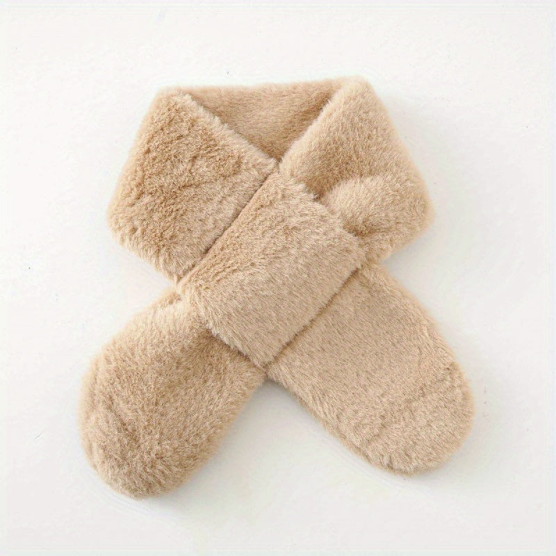 1pc Simple Cute Round Neck Children's Solid Color Fur Scarf For Autumn And Winter
