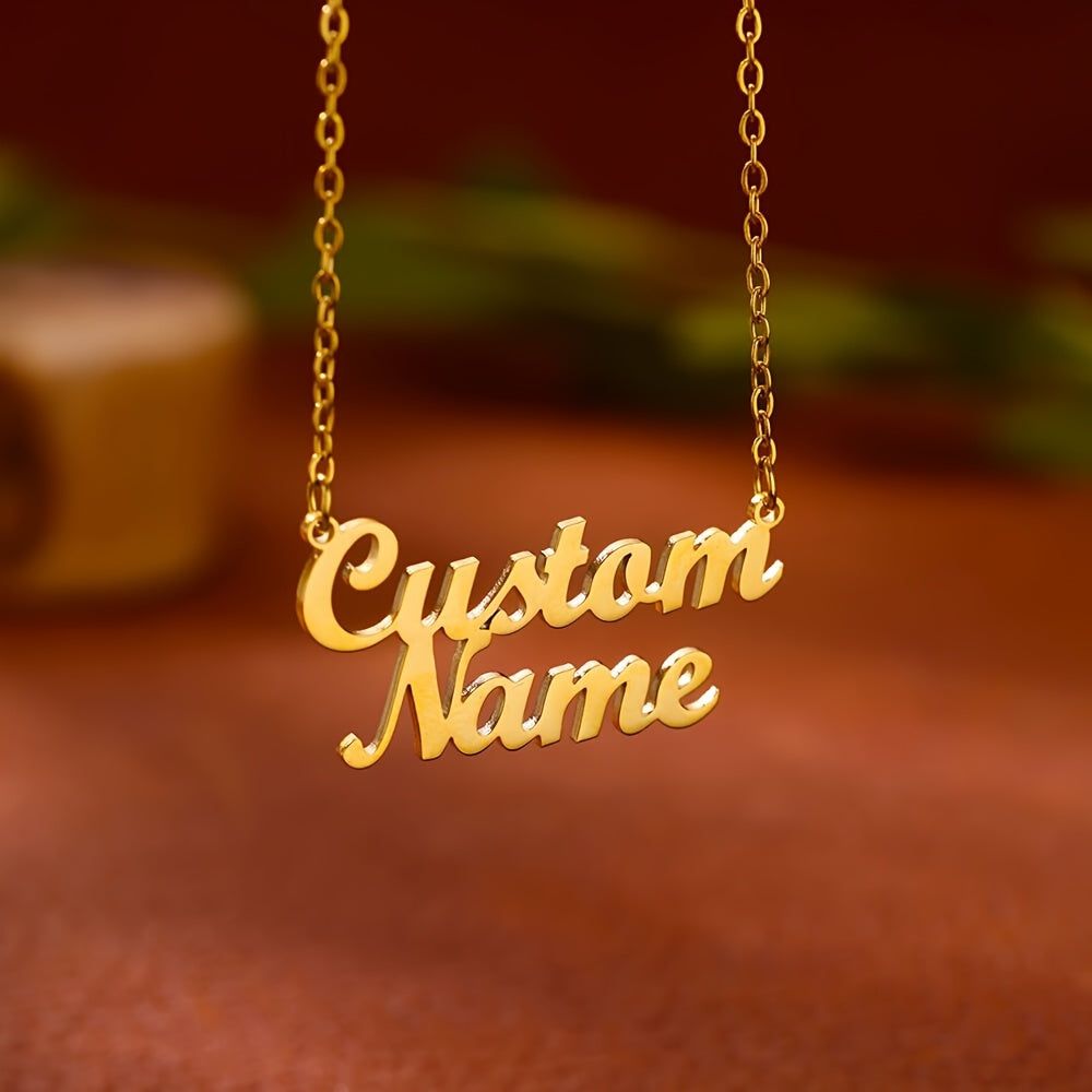 Personalized Hollow Two Names Necklace, Customized Stainless Steel Double Layer Letter Name Pendant Necklace