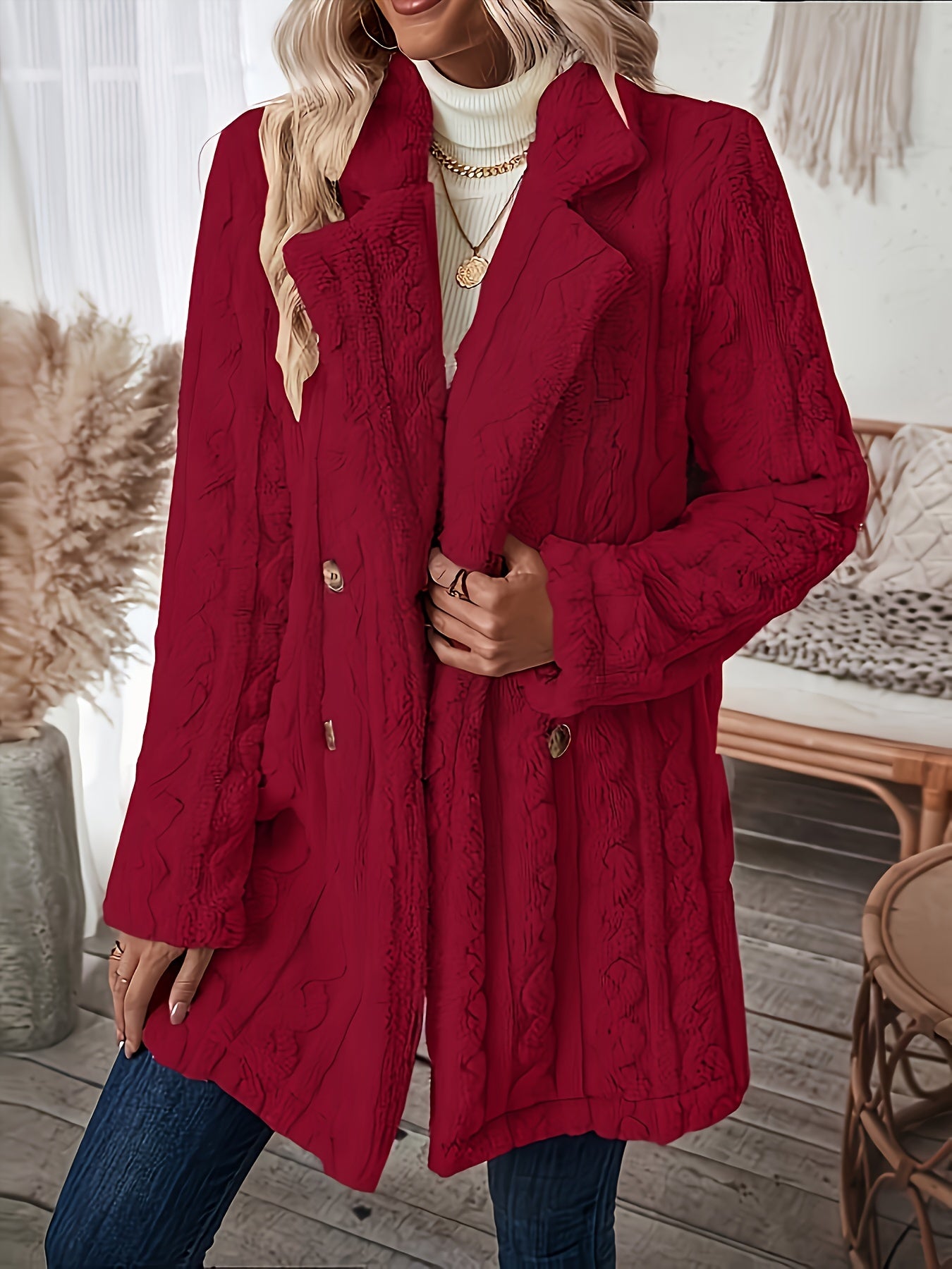 Luxurious Faux Fur Double Breasted Overcoat - Elegant Long Sleeve Warm Outerwear for Winter & Fall - Soft, Plush, and Fuzzy Women's Clothing for Cold Weather