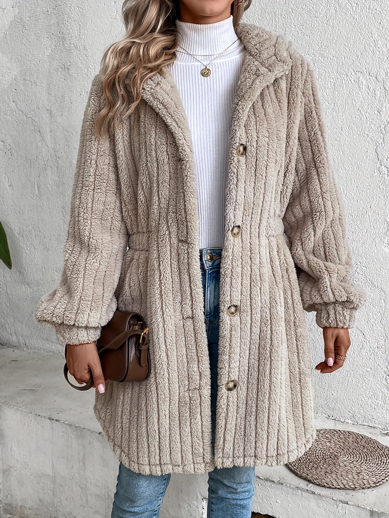 Winter Essential: Chic & Cozy Hooded Teddy Coat for Women - Durable, Easy-Care, Knit Fabric in Solid Color