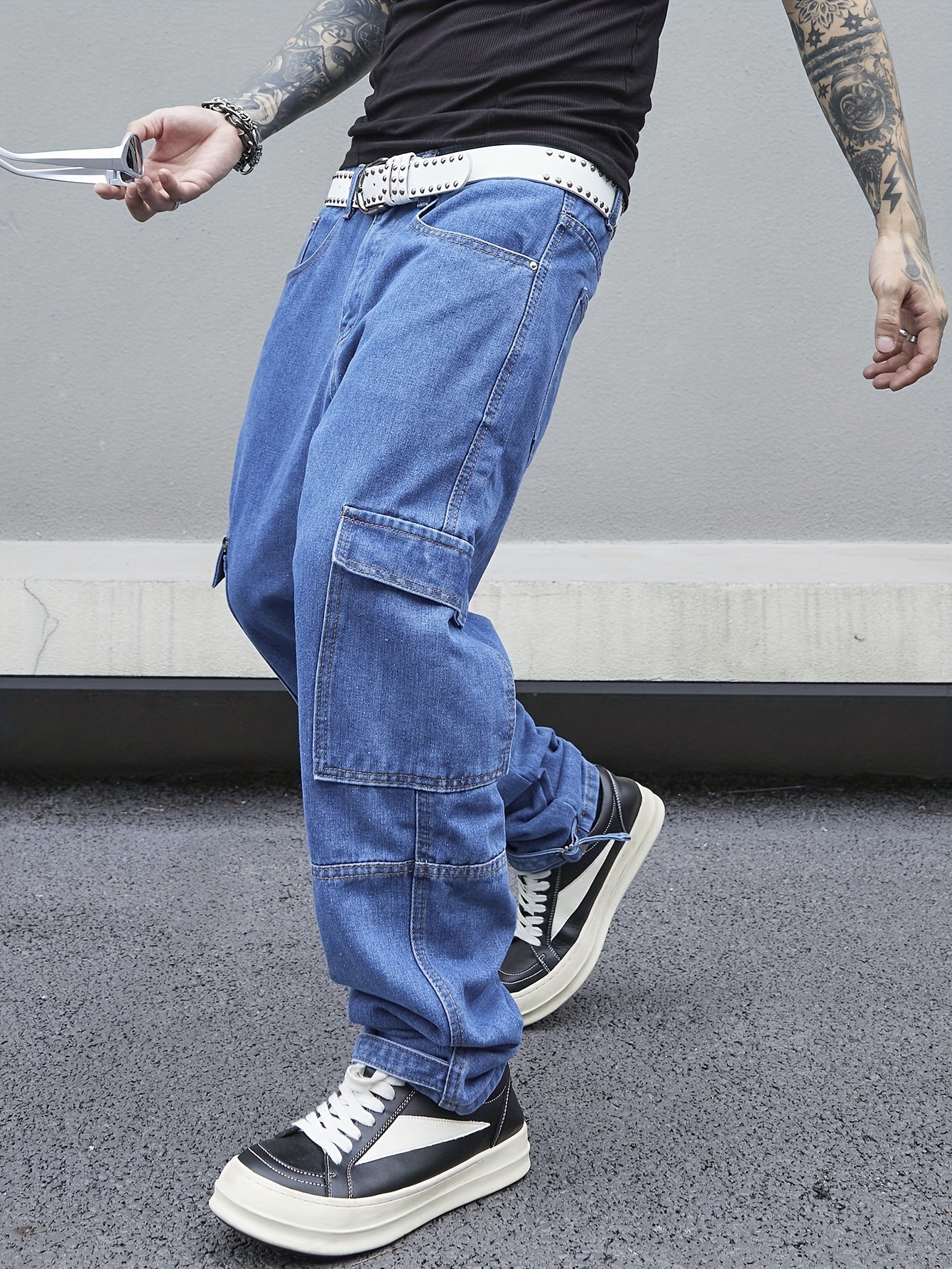 Men's Loose Fit Wide Leg Jeans, Men's Stylish Comfy Denim Pants, Street Style Fashion